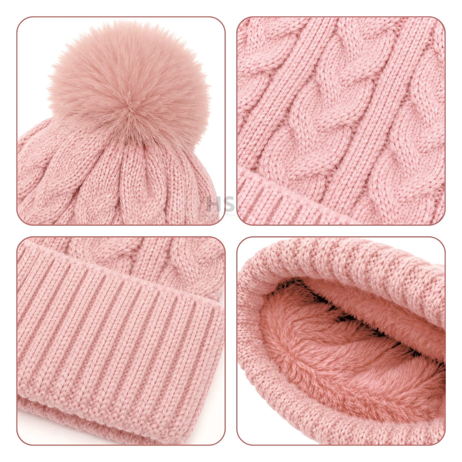 GORRO CON POMPÓN TEJIDO POLIÉSTER PARA INVIERNO COLOR ROSADO BEBÉ - 4