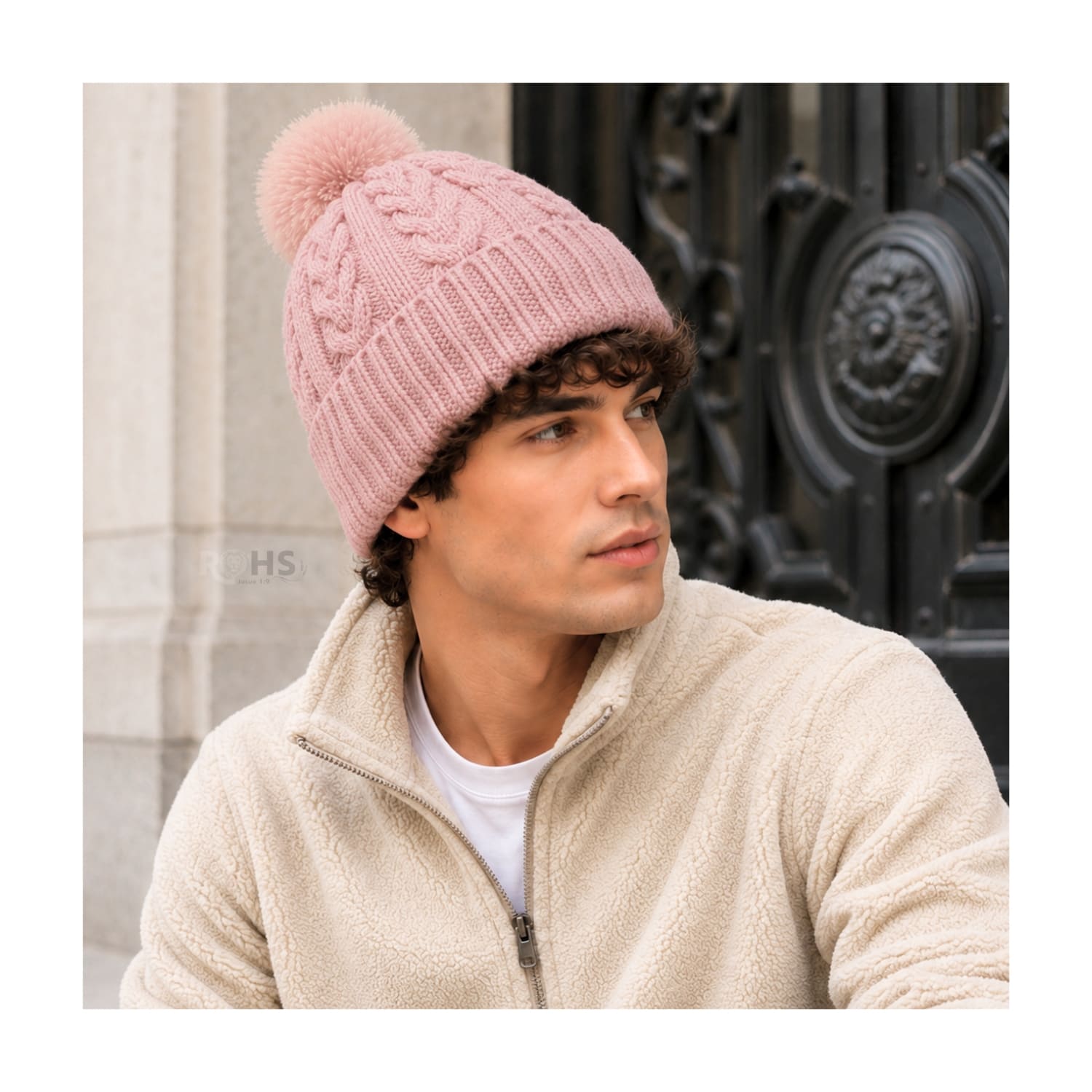 GORRO CON POMPÓN TEJIDO POLIÉSTER PARA INVIERNO COLOR ROSADO BEBÉ - 7