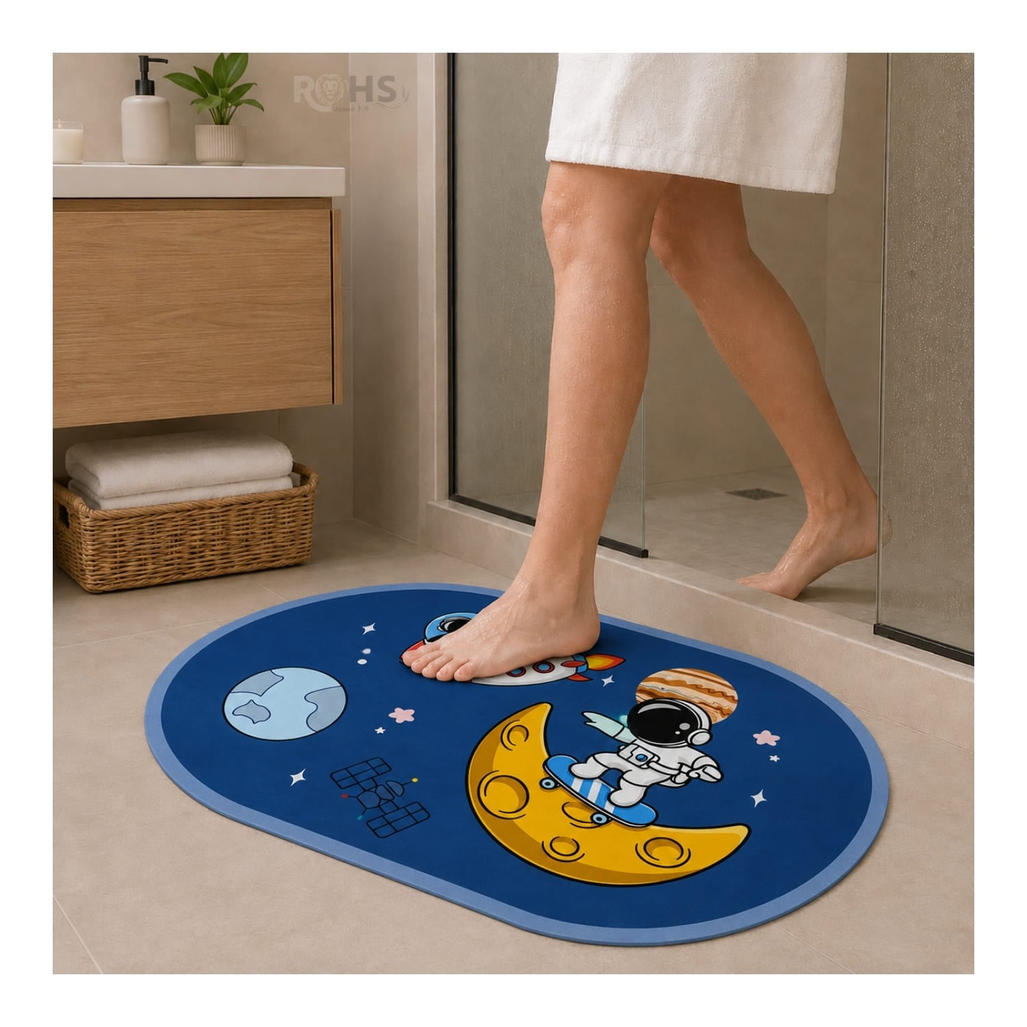TAPETE DE BAÑO ANTIDESLIZANTE ASTRONAUTA AZUL 77 X 47.5 CM - 1
