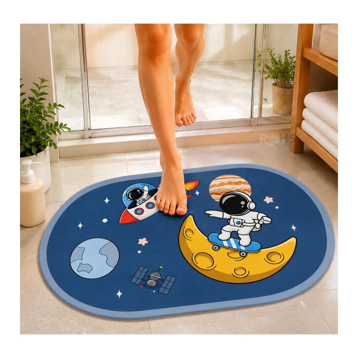 TAPETE DE BAÑO ANTIDESLIZANTE ASTRONAUTA AZUL 77 X 47.5 CM - 3