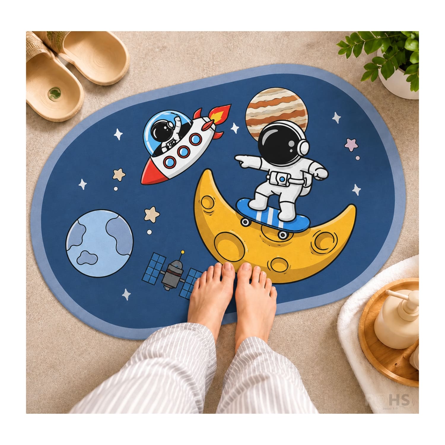 TAPETE DE BAÑO ANTIDESLIZANTE ASTRONAUTA AZUL 77 X 47.5 CM - 4