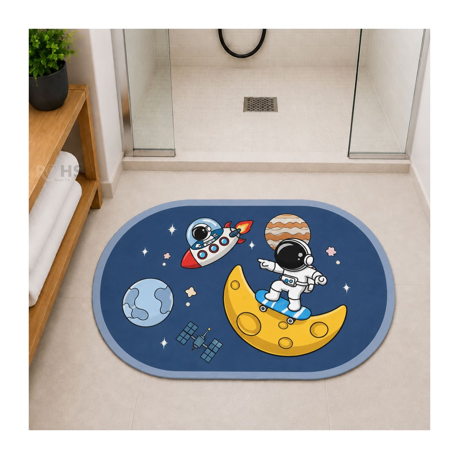TAPETE DE BAÑO ANTIDESLIZANTE ASTRONAUTA AZUL 77 X 47.5 CM - 5