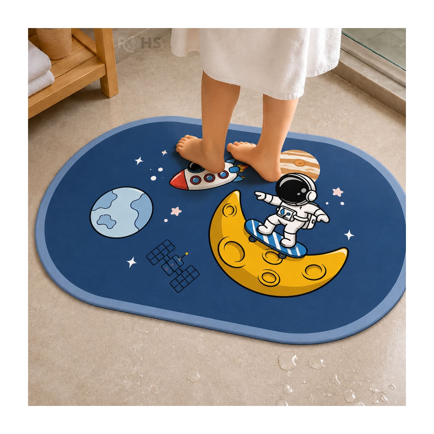TAPETE DE BAÑO ANTIDESLIZANTE ASTRONAUTA AZUL 77 X 47.5 CM - 6