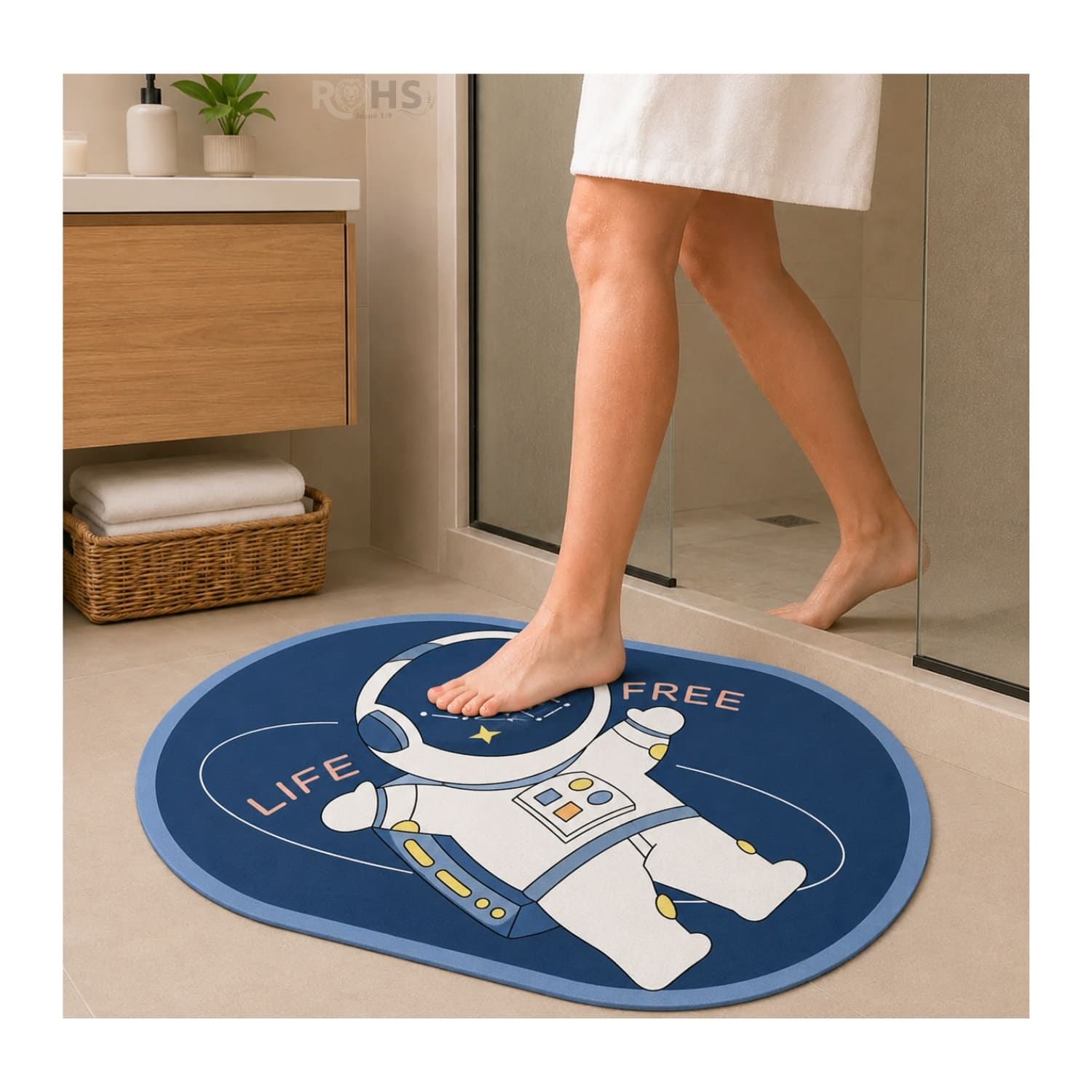 TAPETE DE BAÑO ANTIDESLIZANTE ASTRONAUTA PLOMO 77 X 47.5 CM - 1
