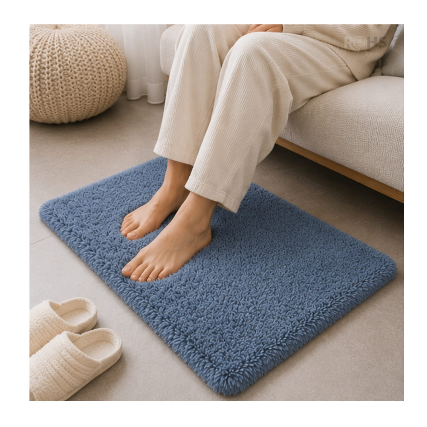 ALFOMBRA AFELPADA PEQUEÑA RECTANGULAR AZUL SUAVE 60 X 38.5 CM - 1