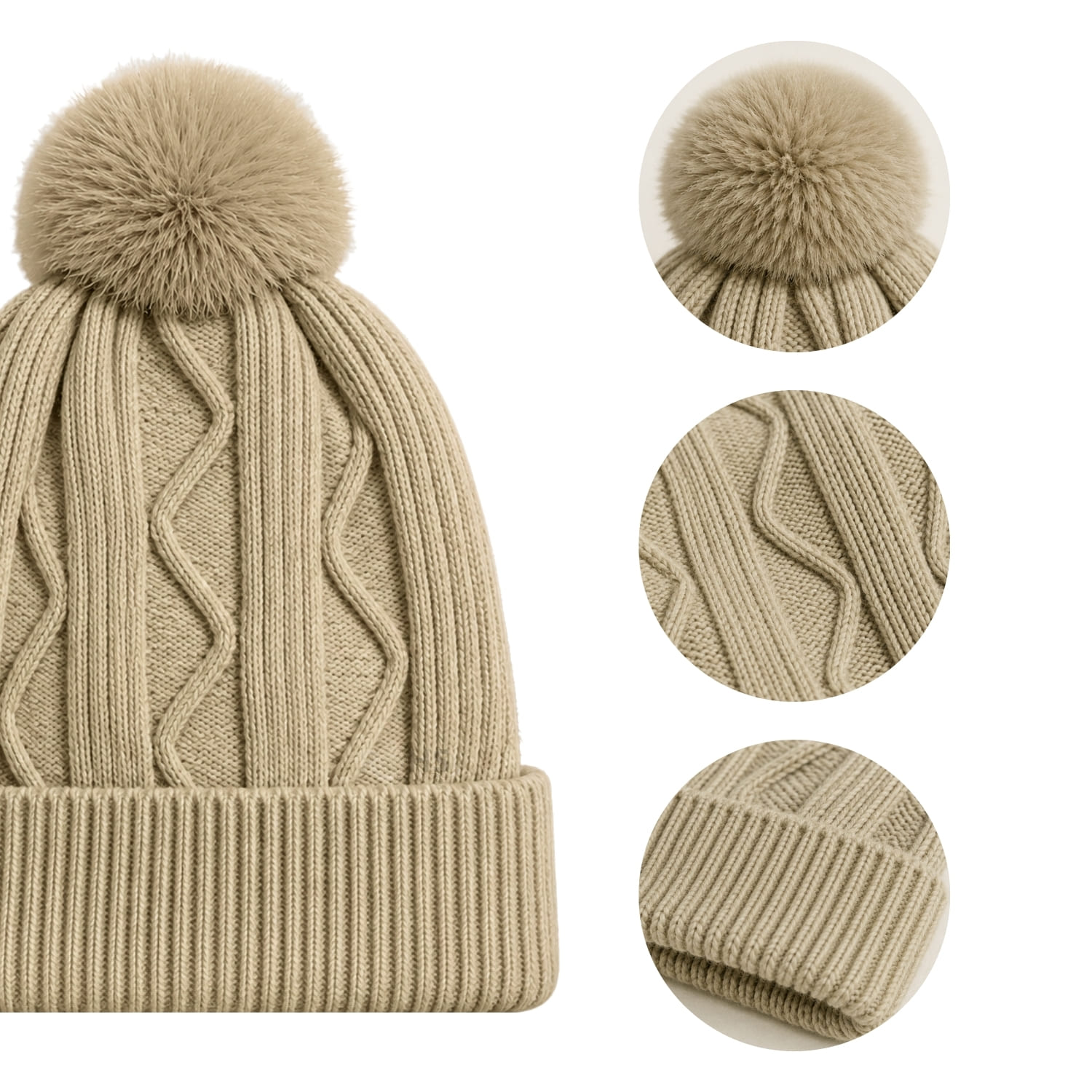 DÚO CHALINA REVERSIBLE TONO BEIGE Y AZUL CLARO Y GORRO TEJIDO CON POMPÓN TONO BEIGE - 6