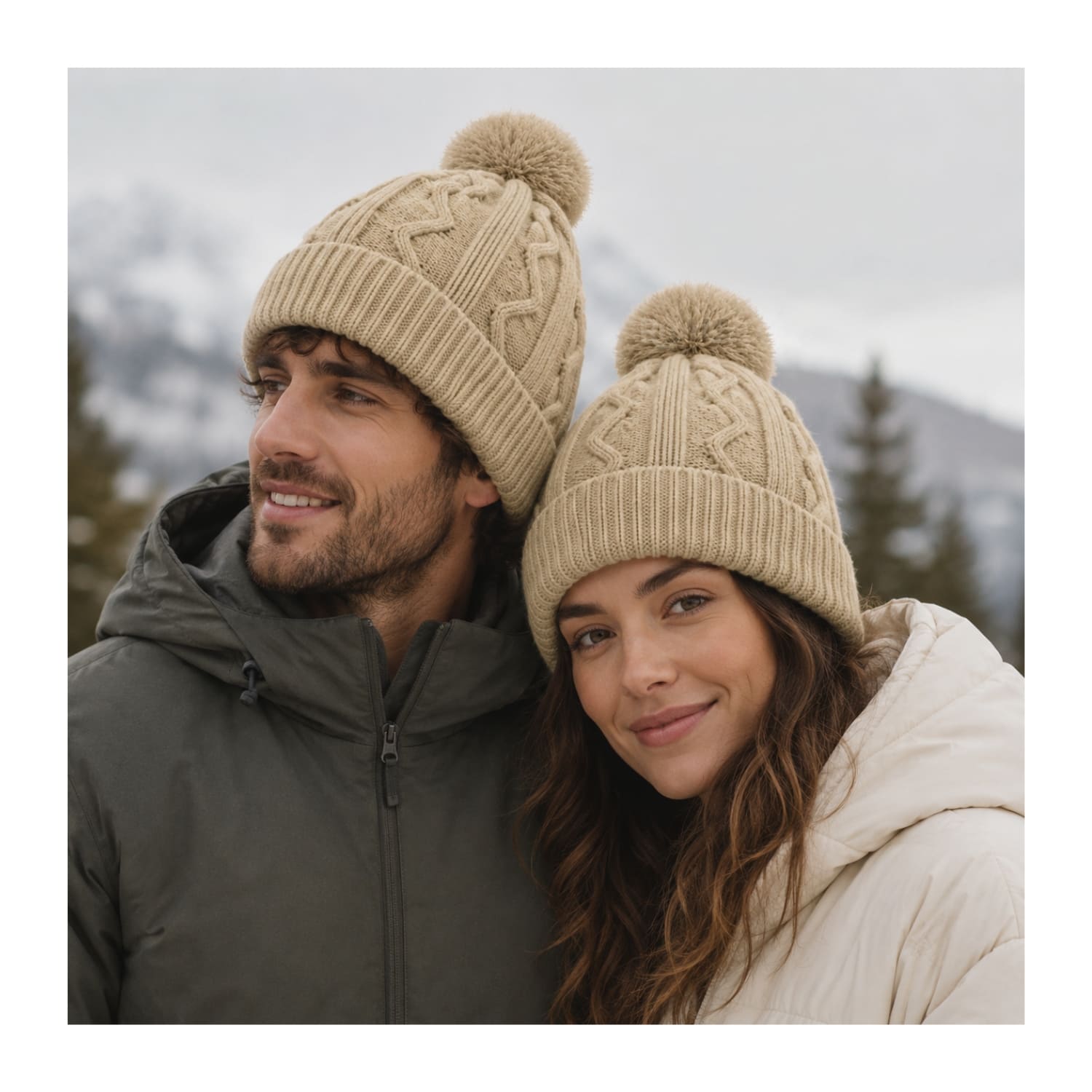 DÚO CHALINA REVERSIBLE TONO BEIGE Y AZUL CLARO Y GORRO TEJIDO CON POMPÓN TONO BEIGE - 8