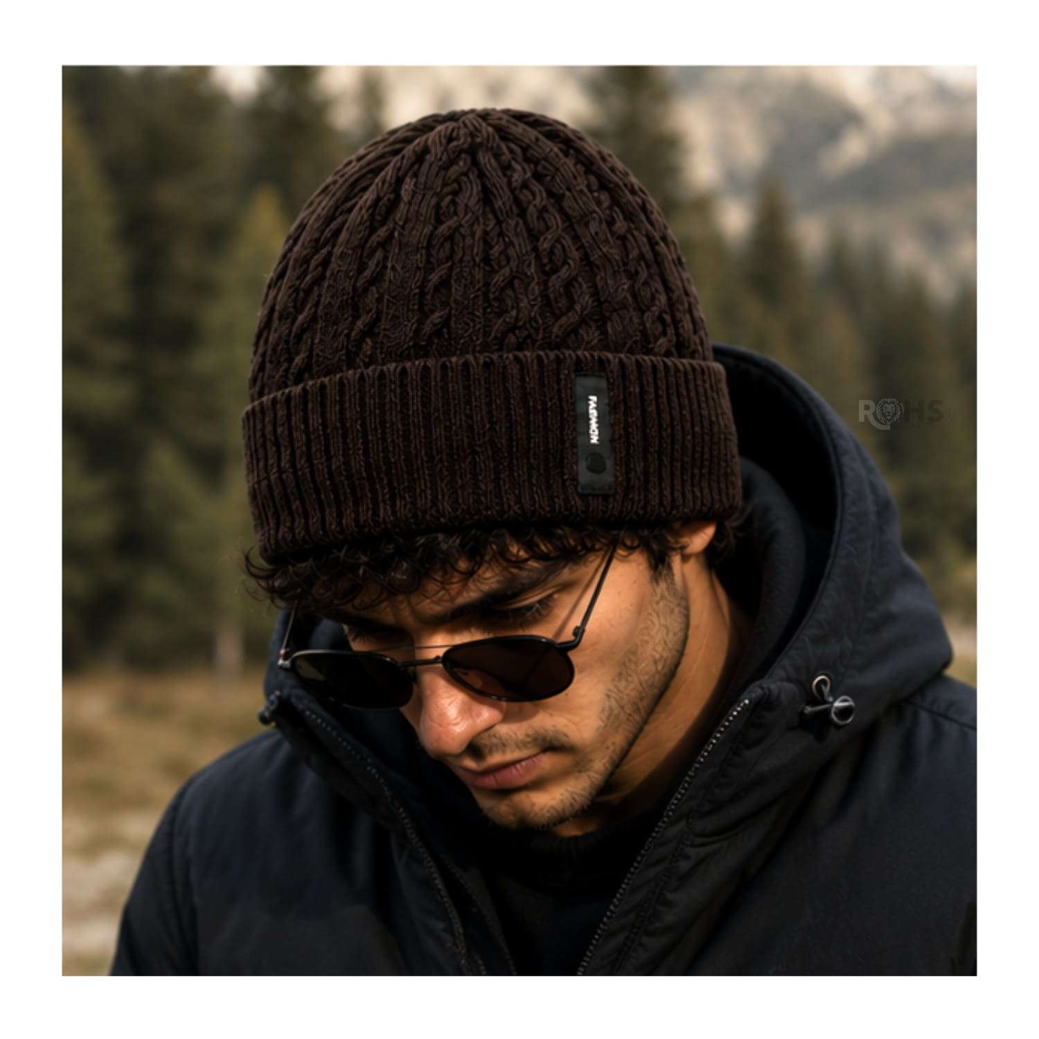 DÚO CHALINA REVERSIBLE TONO MARRÓN Y MARRÓN CLARO Y GORRO TEJIDO TONO MARRÓN OSCURO - 6