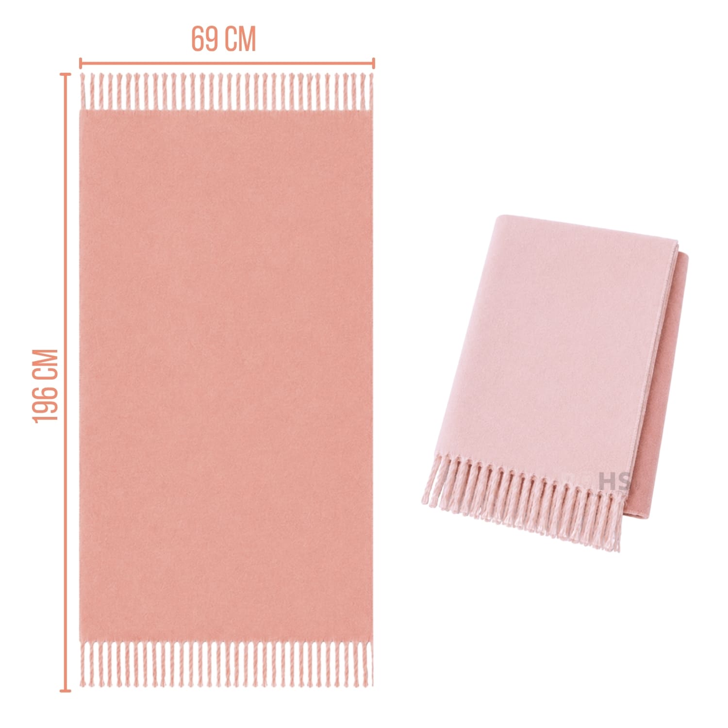 CHALINA REVERSIBLE TEJIDA TONO ROSADO Y ROSADO BEBÉ CON FLECOS 196 X 69 CM - 2