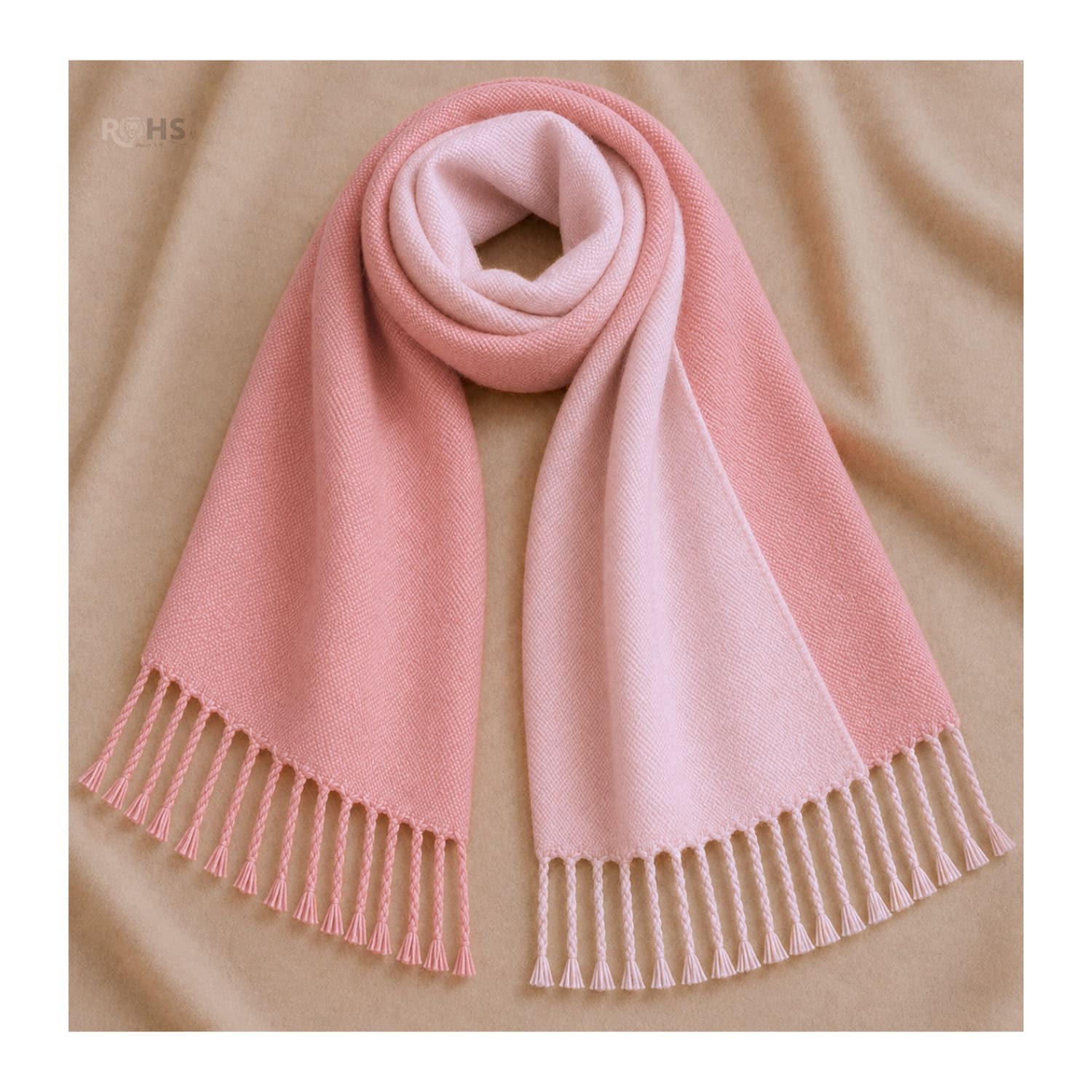 CHALINA REVERSIBLE TEJIDA TONO ROSADO Y ROSADO BEBÉ CON FLECOS 196 X 69 CM - 3