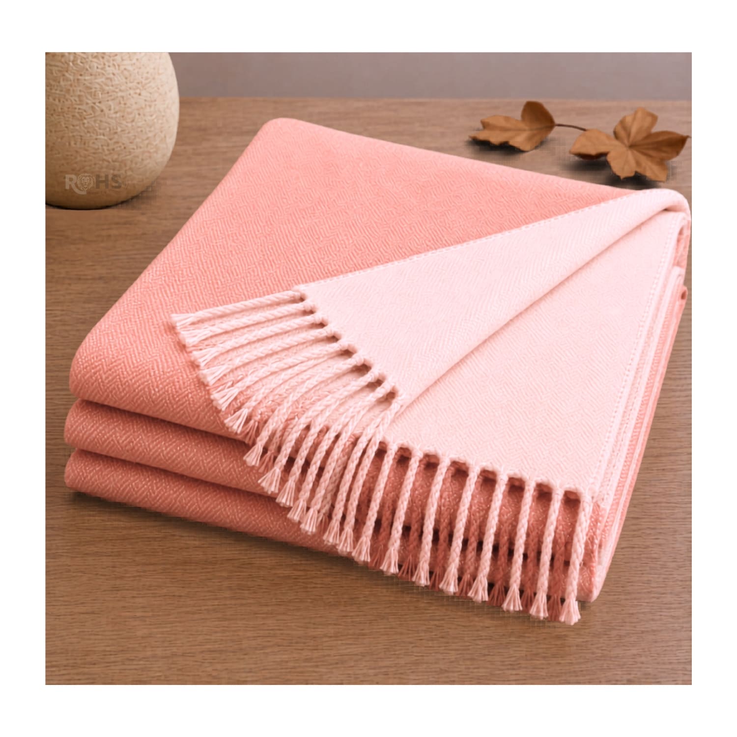CHALINA REVERSIBLE TEJIDA TONO ROSADO Y ROSADO BEBÉ CON FLECOS 196 X 69 CM - 4