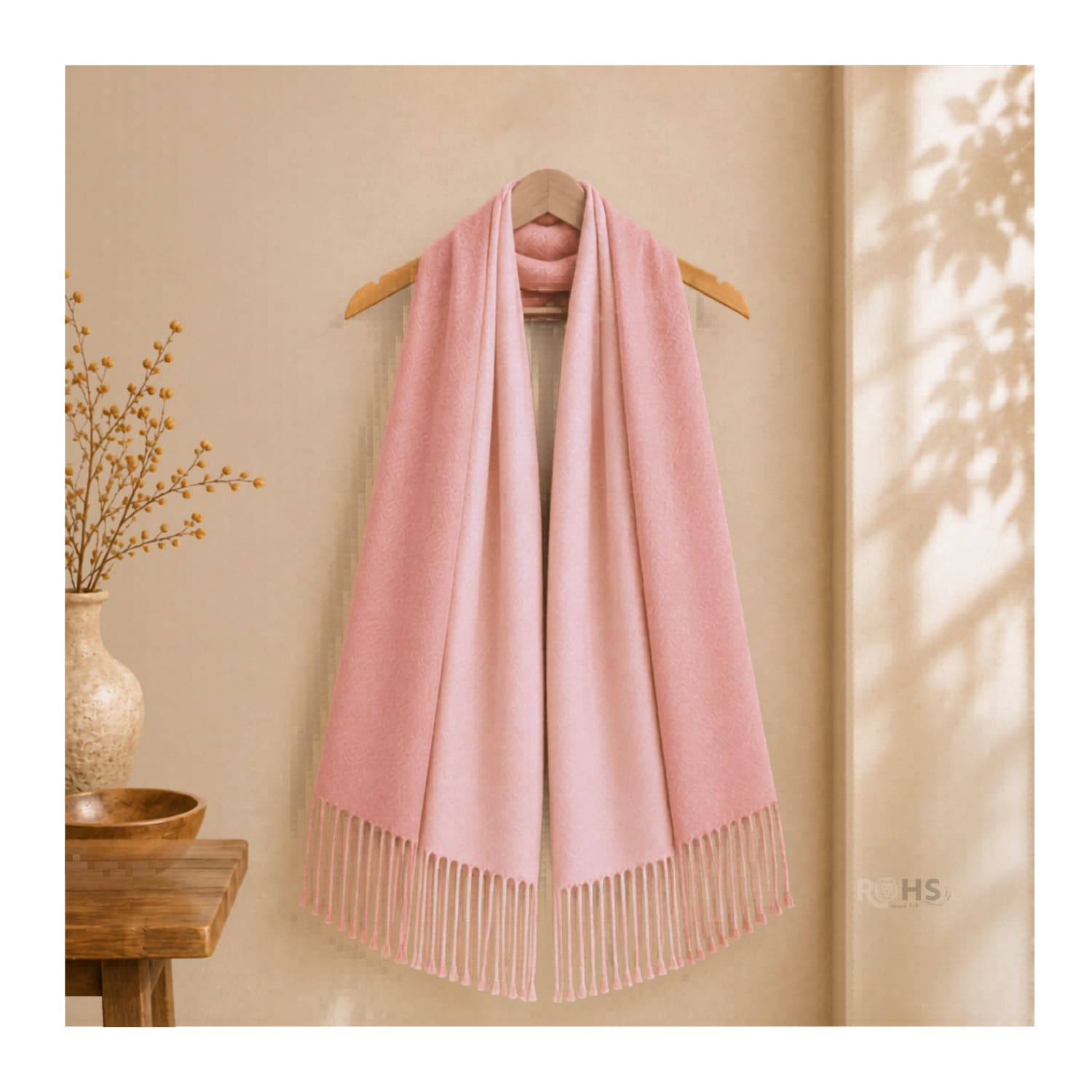 CHALINA REVERSIBLE TEJIDA TONO ROSADO Y ROSADO BEBÉ CON FLECOS 196 X 69 CM - 6