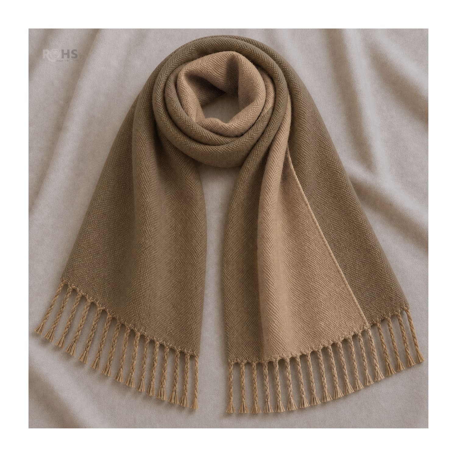 CHALINA REVERSIBLE TEJIDA TONO MARRÓN Y CAFÉ CLARO CON FLECOS  196 X 69 CM - 3