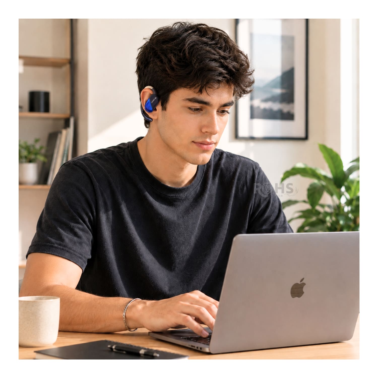 AUDÍFONOS BLUETOOTH KIMISO CON GANCHO PARA OREJA Y ESTUCHE RECARGABLE COLOR AZUL - 3