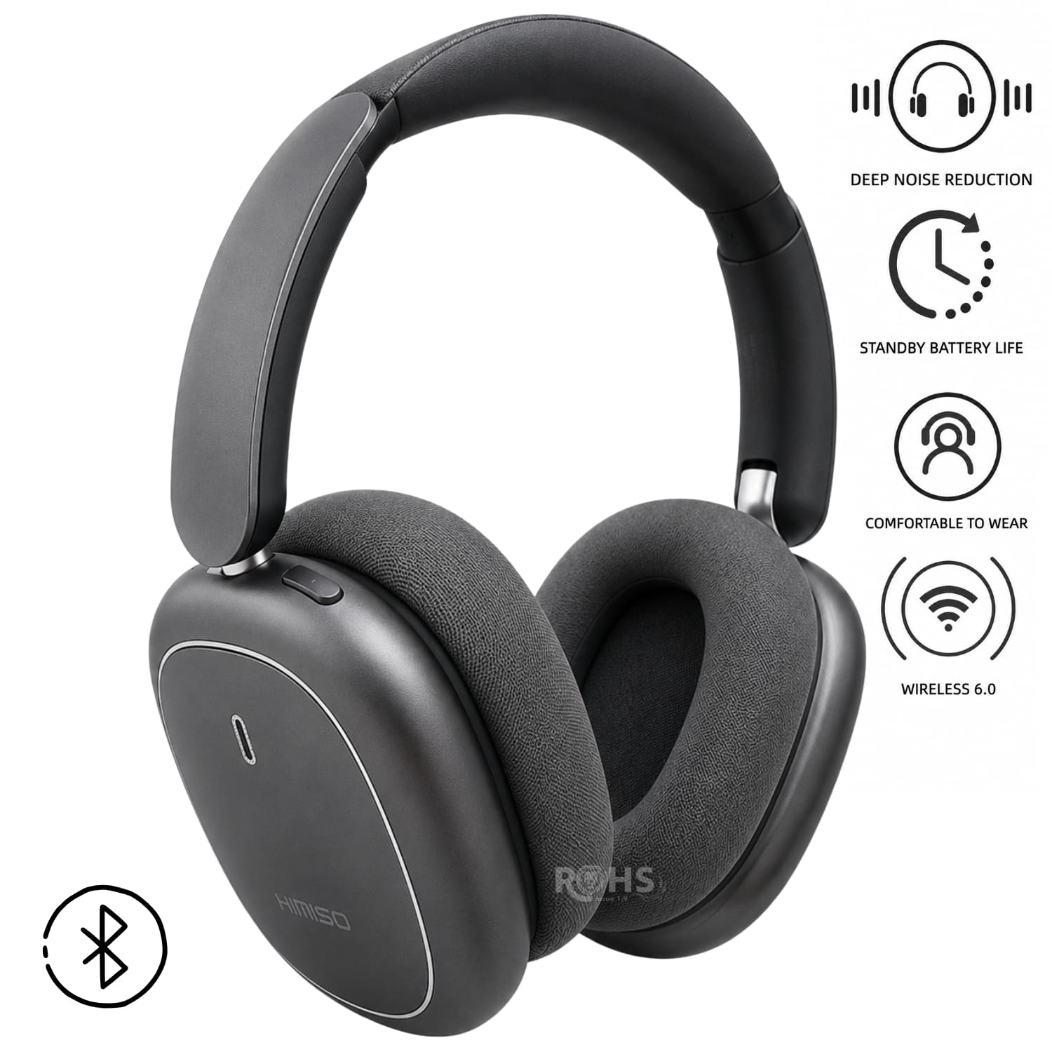 AUDÍFONOS BLUETOOTH KIMISO NEGRO CON CANCELACIÓN DE RUIDO Y DISEÑO PLEGABLE ACOLCHADO - 1