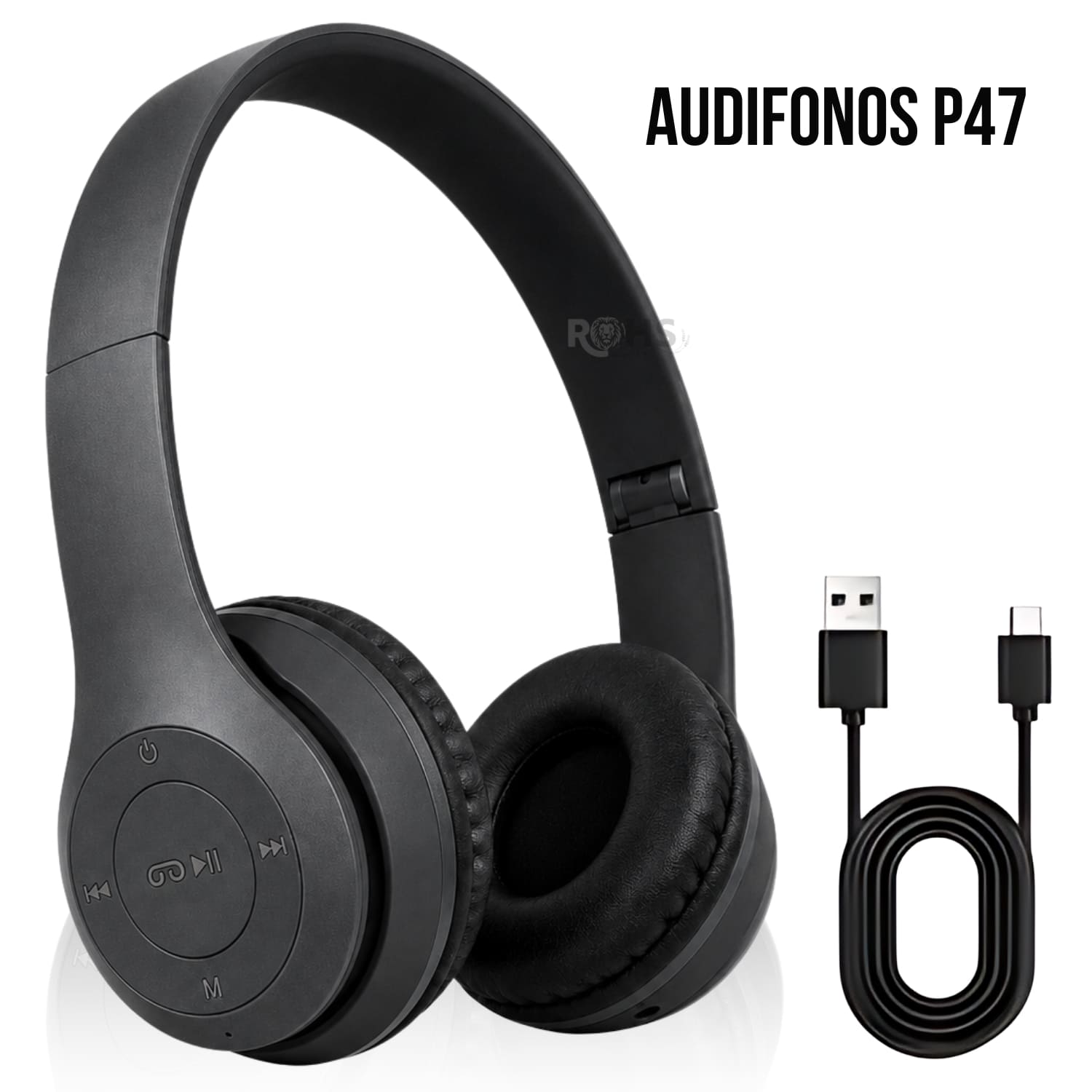 AUDÍFONOS BLUETOOTH P47 PLEGABLES RECARGABLES COLOR NEGRO CON MICRÓFONO INTEGRADO - 1