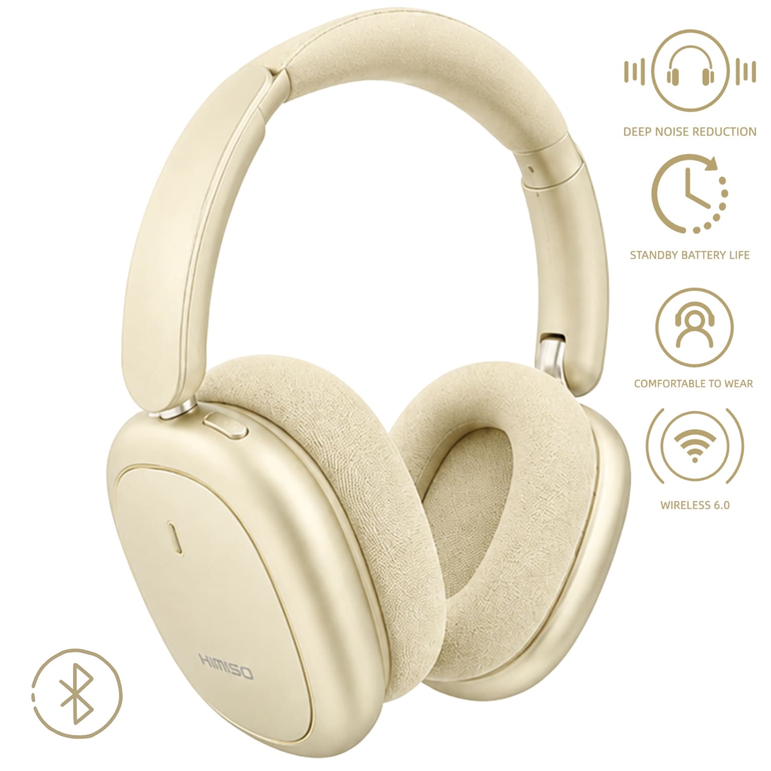 AUDÍFONOS BLUETOOTH KIMISO DORADO CON CANCELACIÓN DE RUIDO Y DISEÑO PLEGABLE ACOLCHADO - 1
