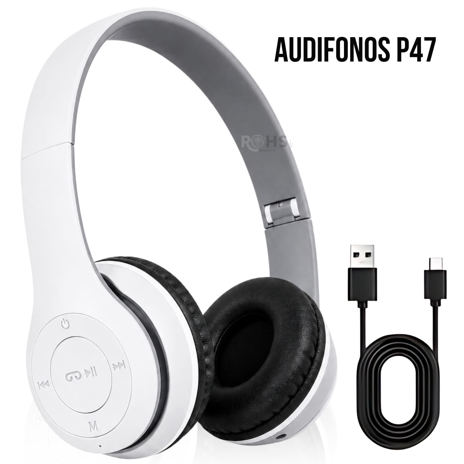 AUDÍFONOS BLUETOOTH P47 PLEGABLES RECARGABLES COLOR BLANCO CON MICRÓFONO INTEGRADO - 1