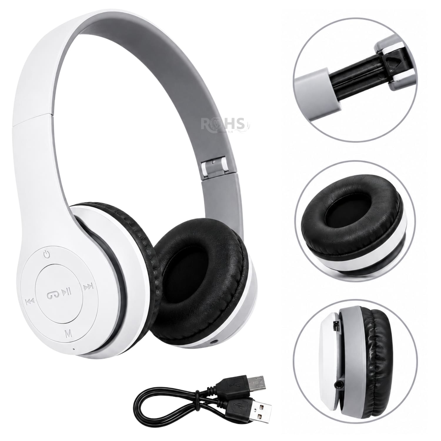 AUDÍFONOS BLUETOOTH P47 PLEGABLES RECARGABLES COLOR BLANCO CON MICRÓFONO INTEGRADO - 4