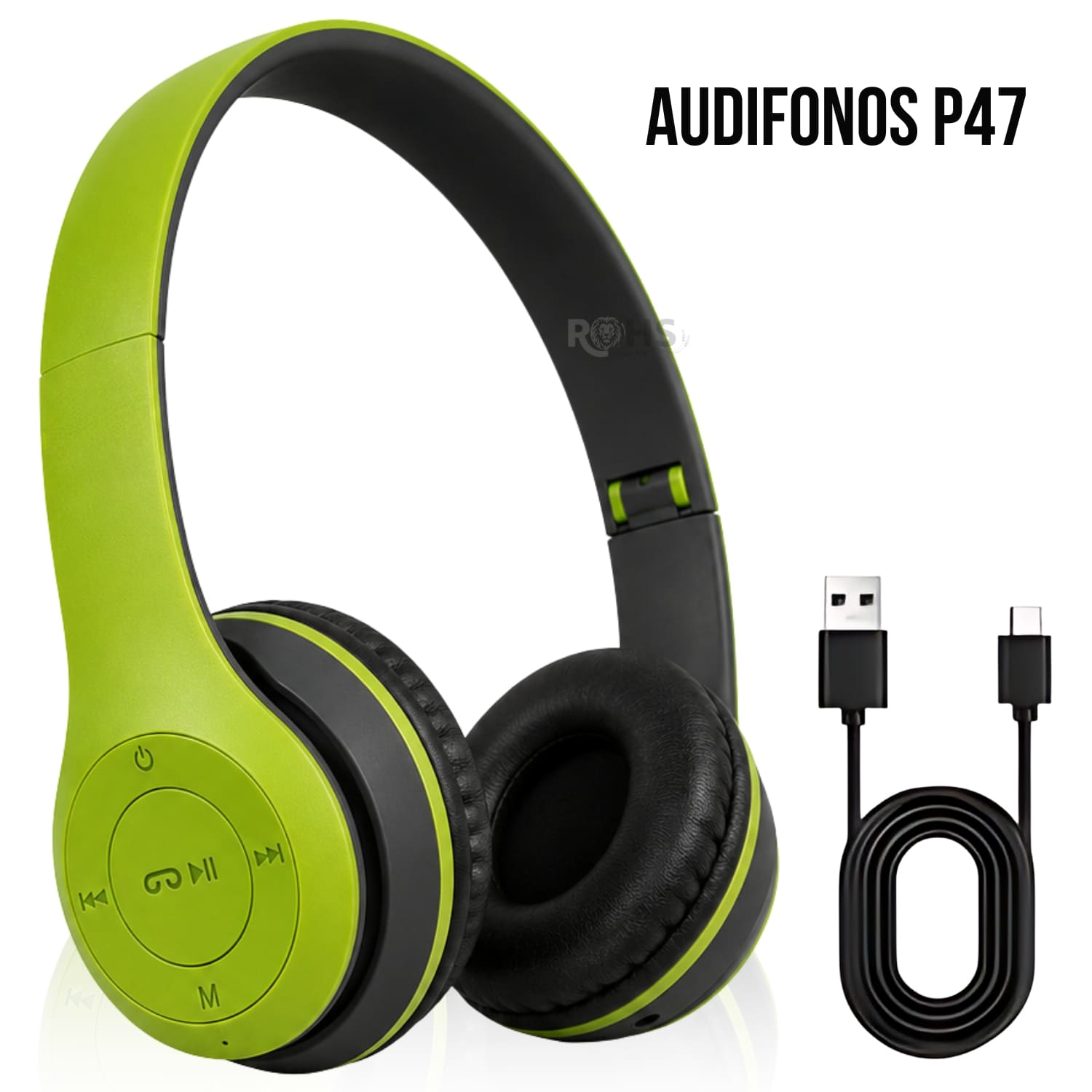 AUDÍFONOS BLUETOOTH P47 PLEGABLES RECARGABLES COLOR VERDE CON MICRÓFONO INTEGRADO - 1