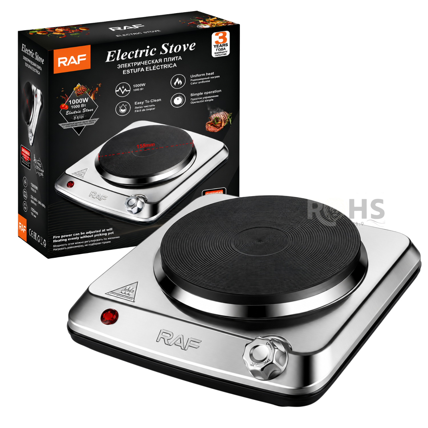 ESTUFA ELÉCTRICA 1000W RAF R.8204 - COCCIÓN RÁPIDA - 1