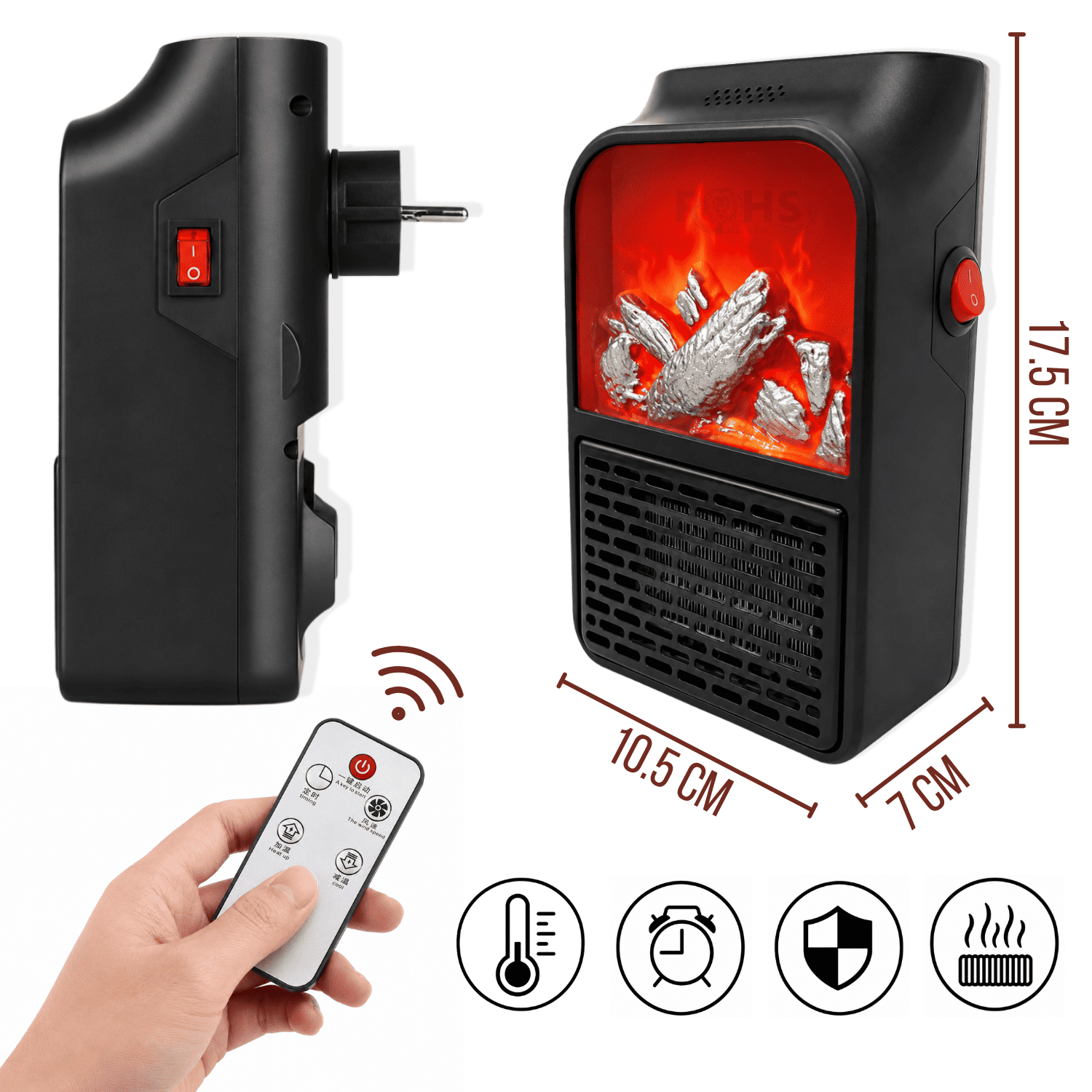 CALENTADOR ELÉCTRICO FLAME HEATER 1000W CON CONTROL REMOTO Y EFECTO CHIMENEA - 2