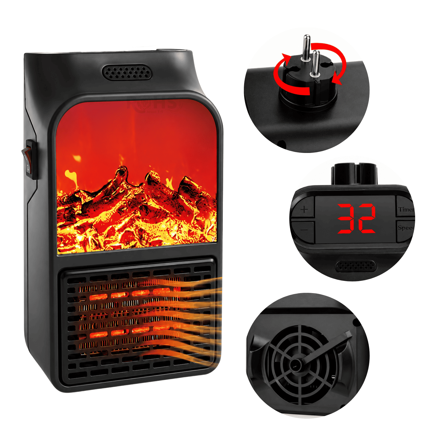 CALENTADOR ELÉCTRICO FLAME HEATER 1000W CON CONTROL REMOTO Y EFECTO CHIMENEA - 4