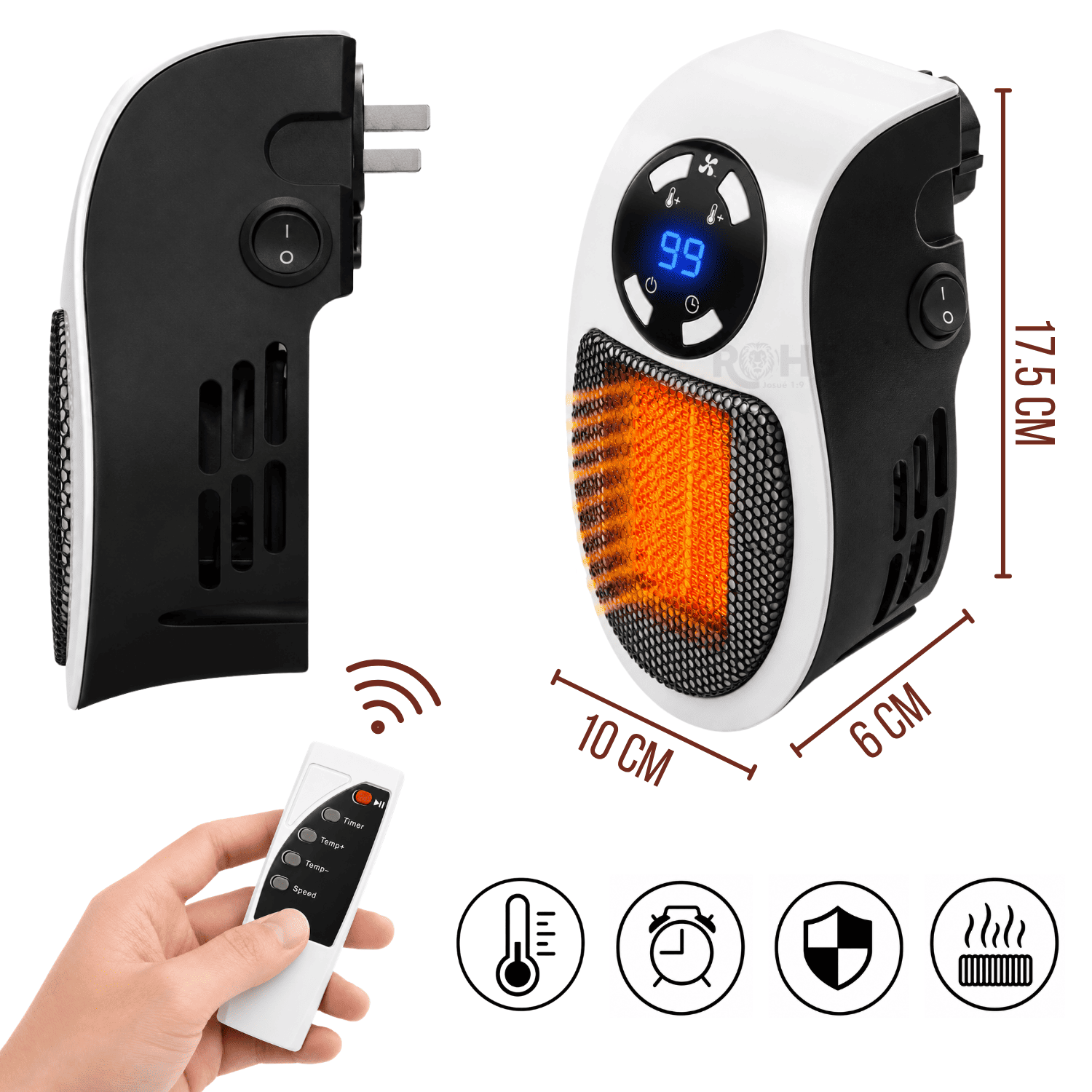 CALENTADOR ELÉCTRICO PORTÁTIL 500W CON PANTALLA DIGITAL CONTROL REMOTO Y TEMPORIZADOR - 2