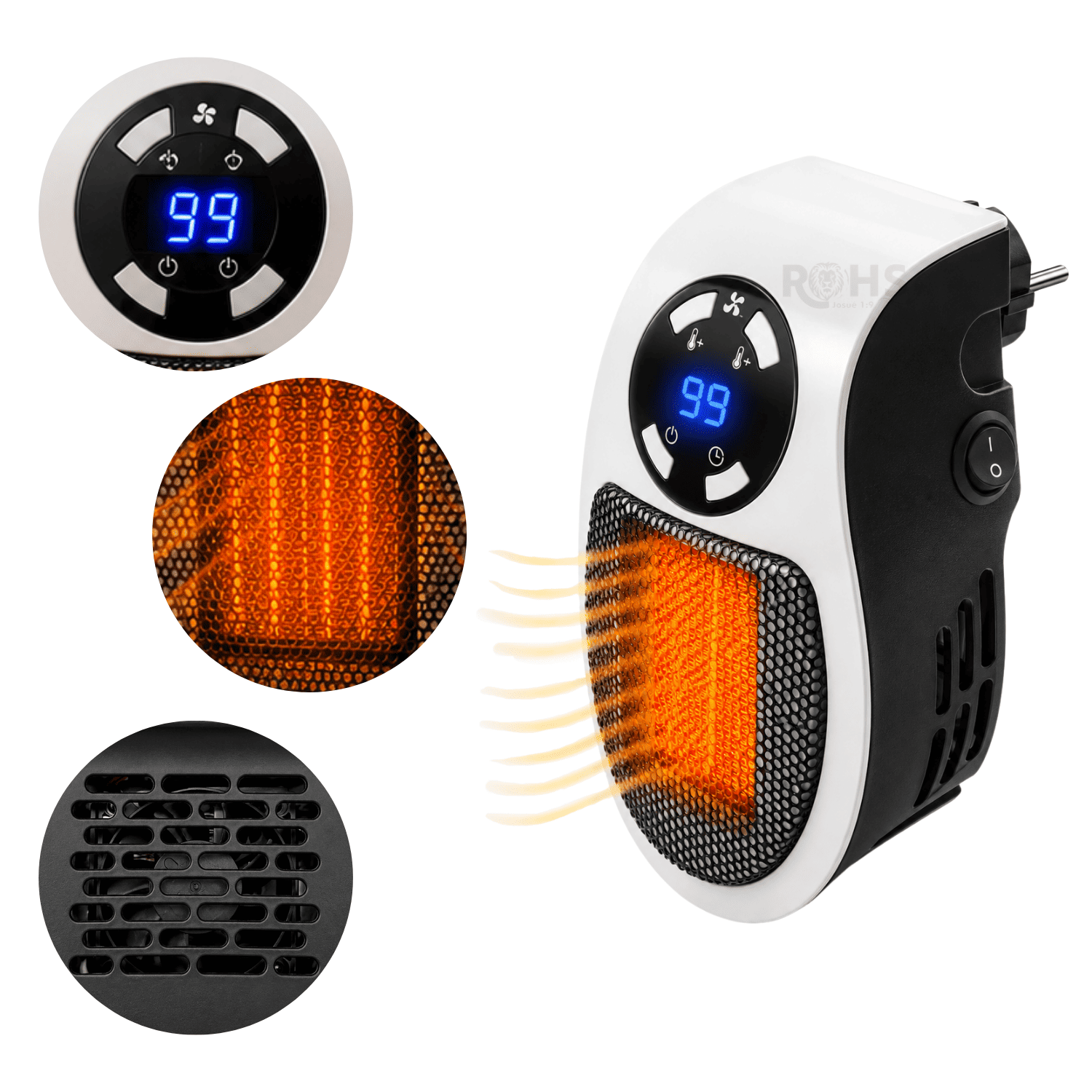 CALENTADOR ELÉCTRICO PORTÁTIL 500W CON PANTALLA DIGITAL CONTROL REMOTO Y TEMPORIZADOR - 4