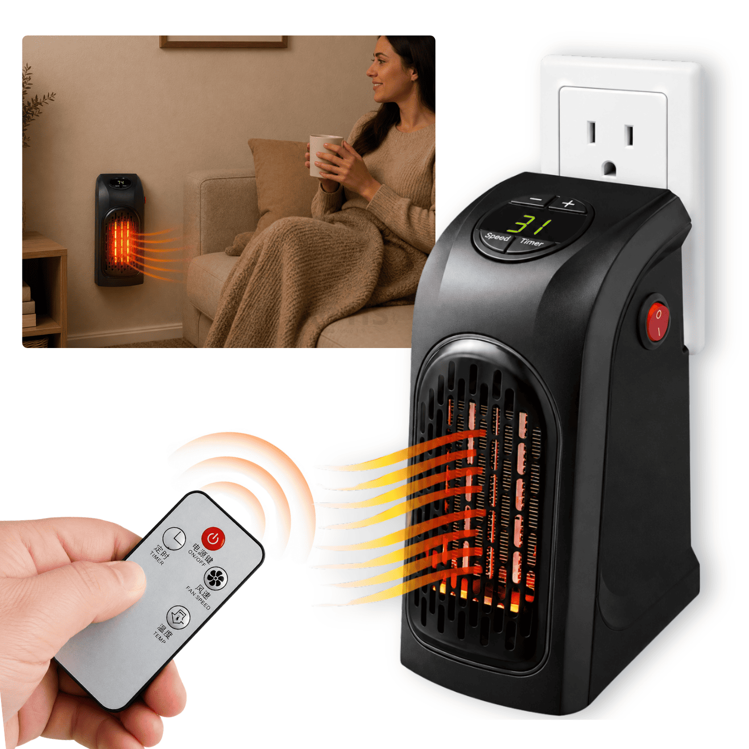 CALENTADOR ELÉCTRICO WARM AIR BLOWER 400W CON CONTROL REMOTO Y TEMPORIZADOR DIGITAL - 1