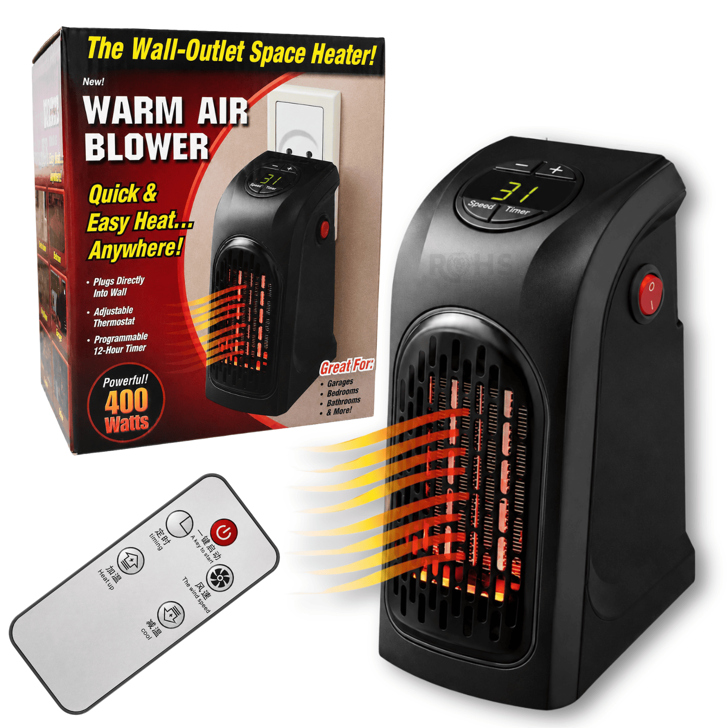CALENTADOR ELÉCTRICO WARM AIR BLOWER 400W CON CONTROL REMOTO Y TEMPORIZADOR DIGITAL - 6