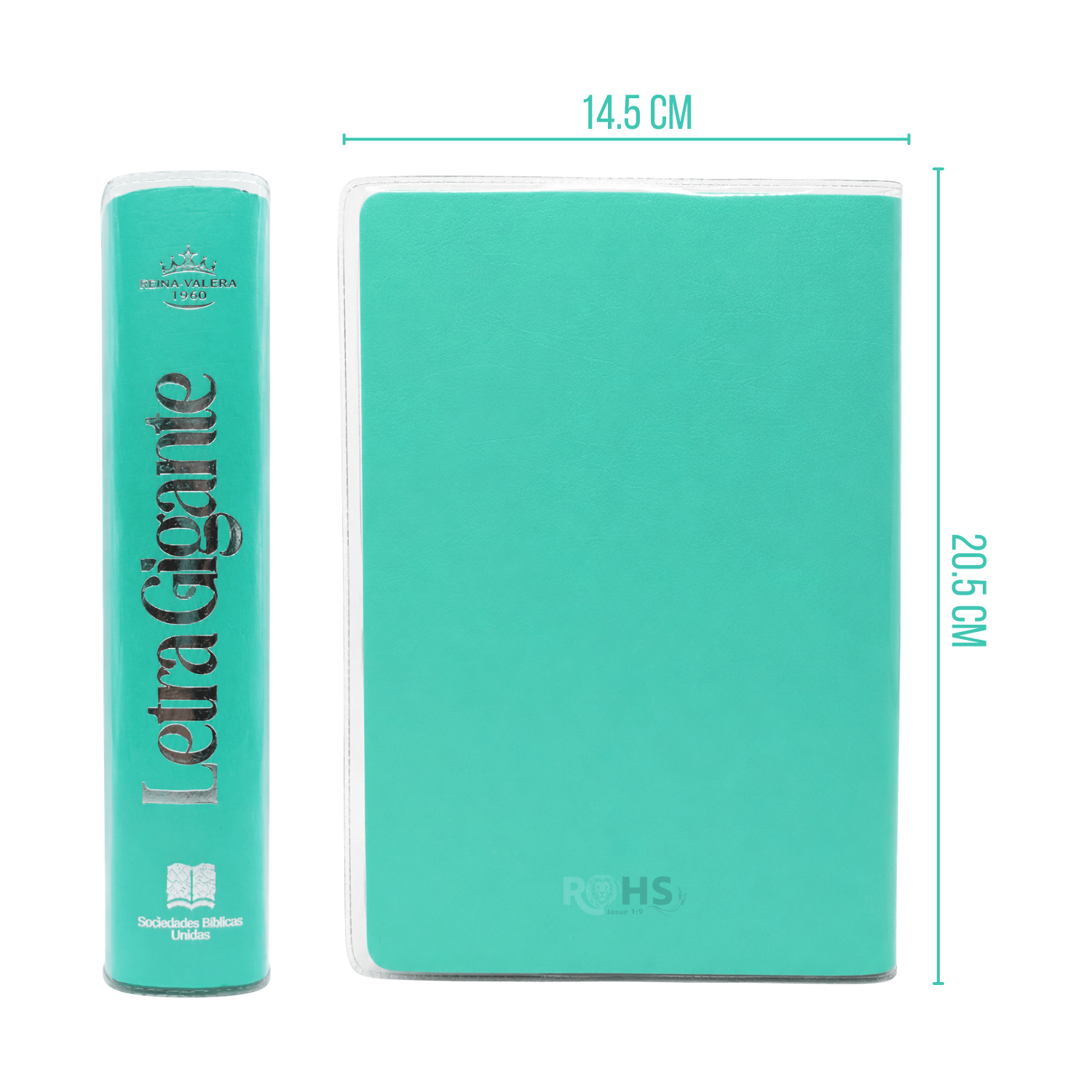BIBLIA REINA VALERA 1960 - LETRA GIGANTE - 14 PUNTOS - COLOR VERDE MENTA CON FORRO TRANSPARENTE Y TABS - 4