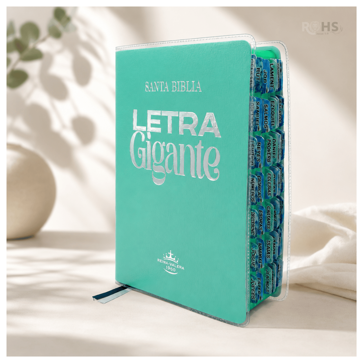 BIBLIA REINA VALERA 1960 - LETRA GIGANTE - 14 PUNTOS - COLOR VERDE MENTA CON FORRO TRANSPARENTE + TABS - 6