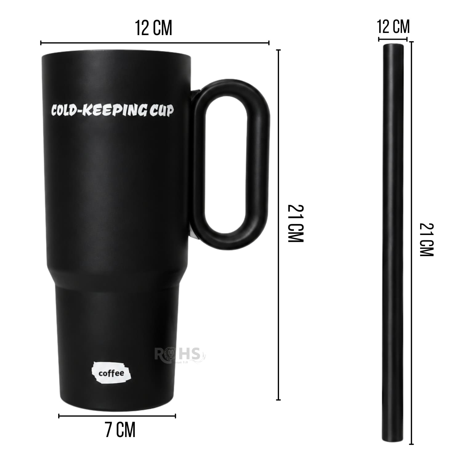 VASO TÉRMICO NEGRO DE ACERO INOXIDABLE CON ASA, SORBETE E INFUSOR - 6