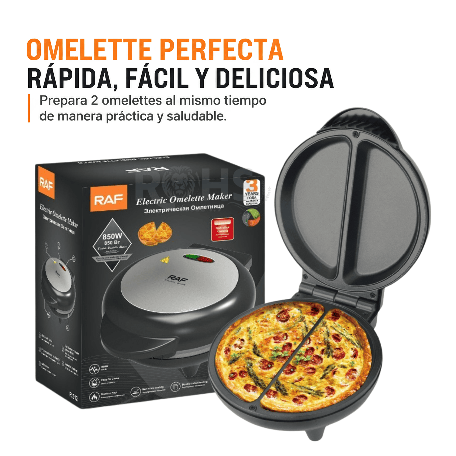 MÁQUINA PARA OMELETTE RAF R.512 ANTIADHERENTE 850W CON DOBLE CÁMARA DE COCCIÓN - 6