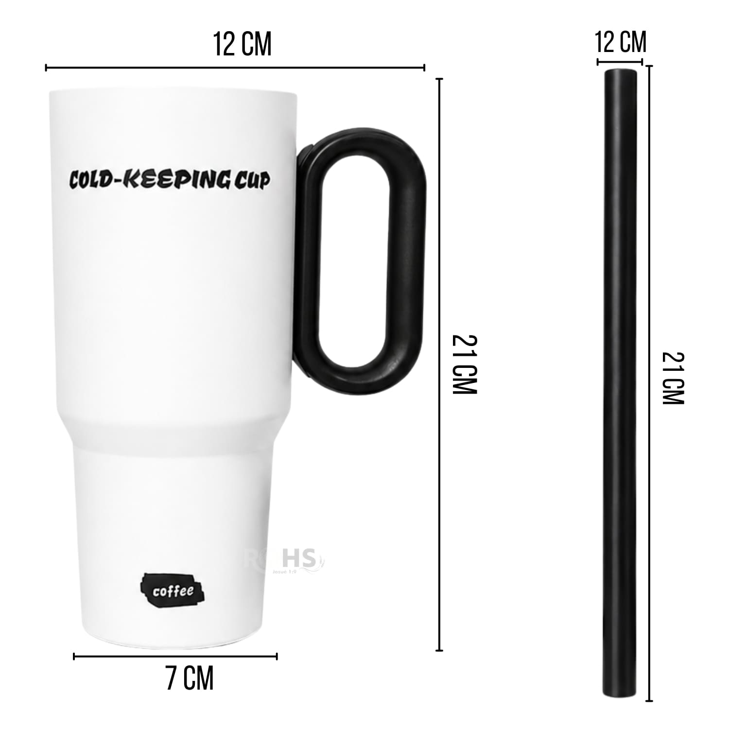 VASO TÉRMICO BLANCO DE ACERO INOXIDABLE CON ASA, SORBETE E INFUSOR - 2