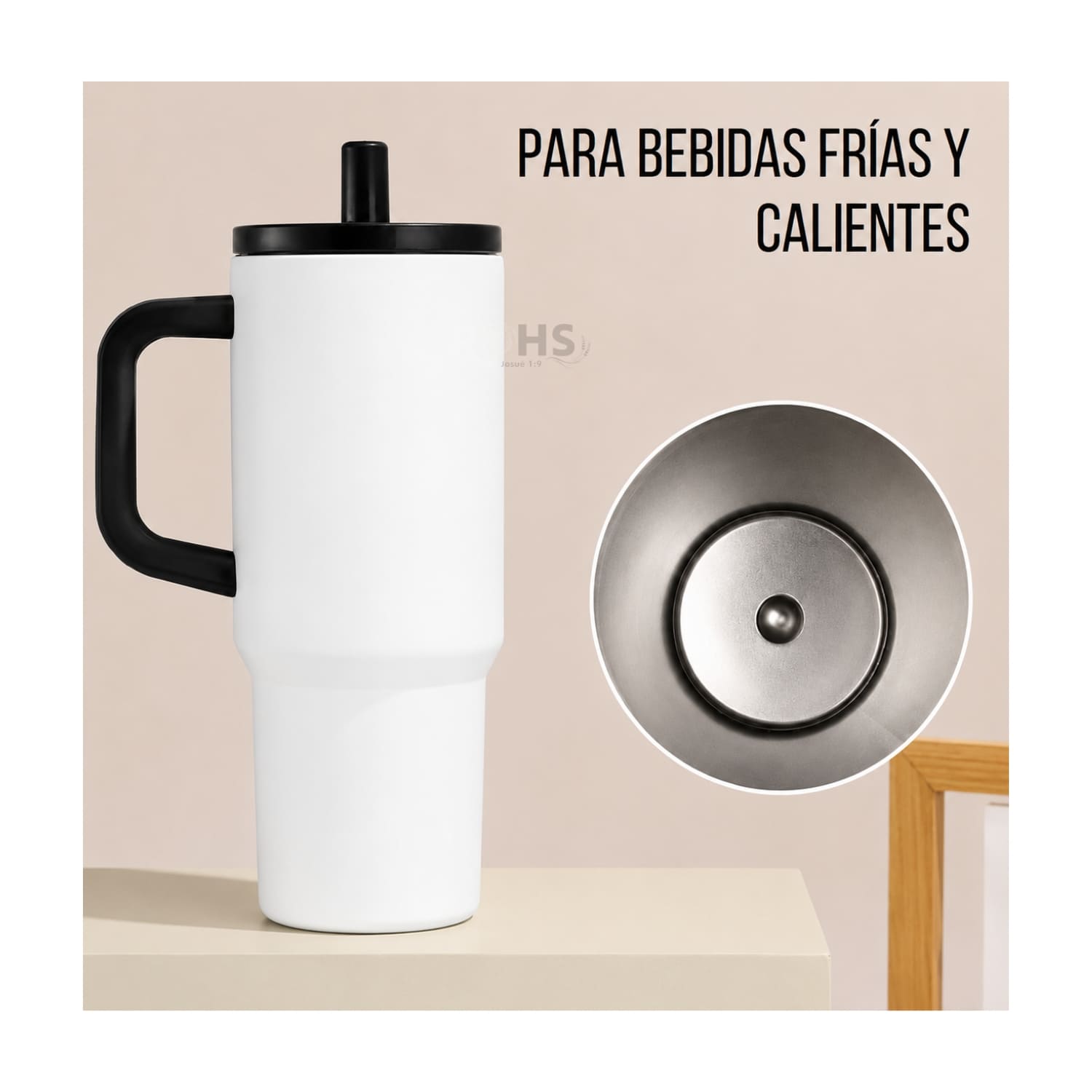 VASO TÉRMICO BLANCO DE ACERO INOXIDABLE CON ASA, SORBETE E INFUSOR - 5