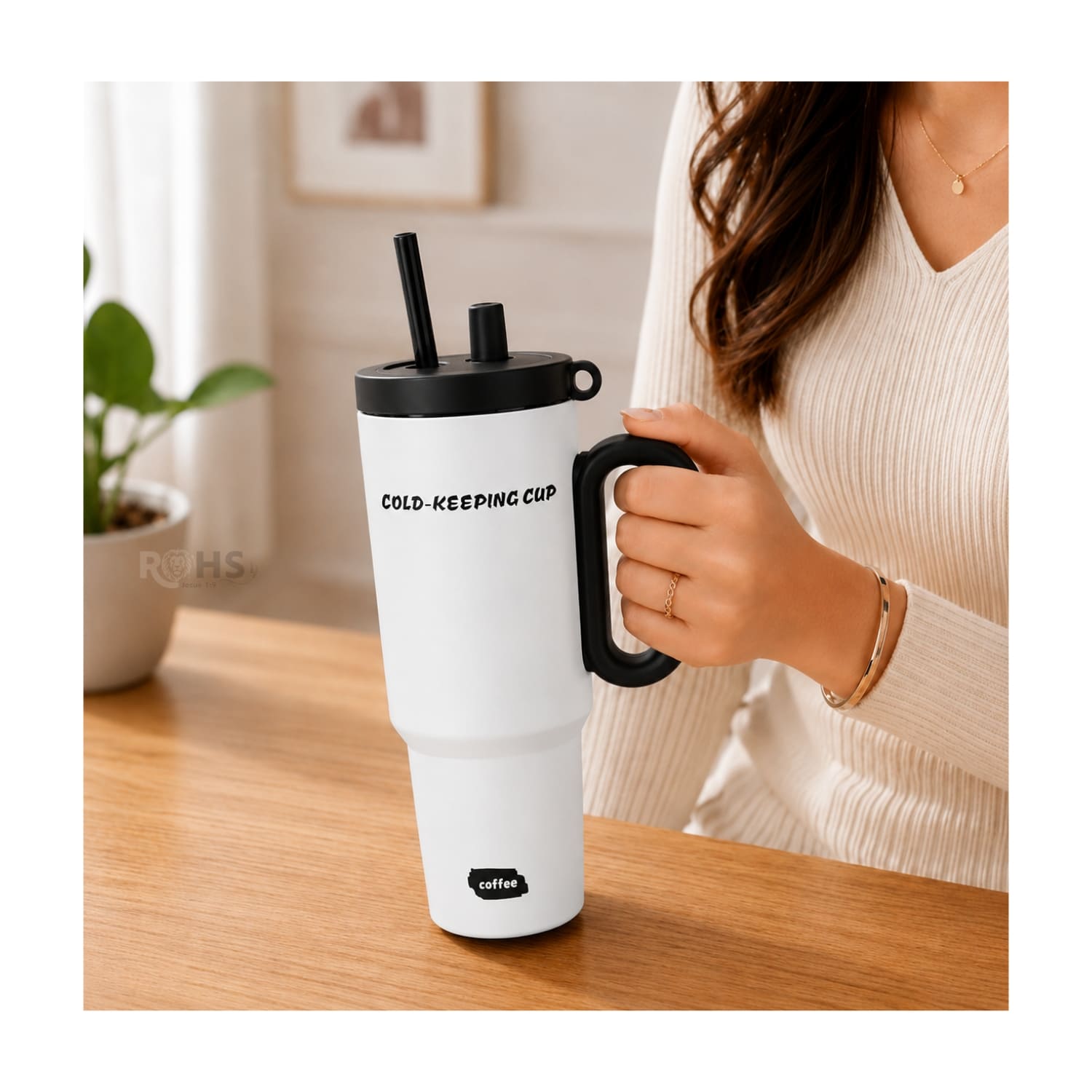 VASO TÉRMICO BLANCO DE ACERO INOXIDABLE CON ASA, SORBETE E INFUSOR - 7