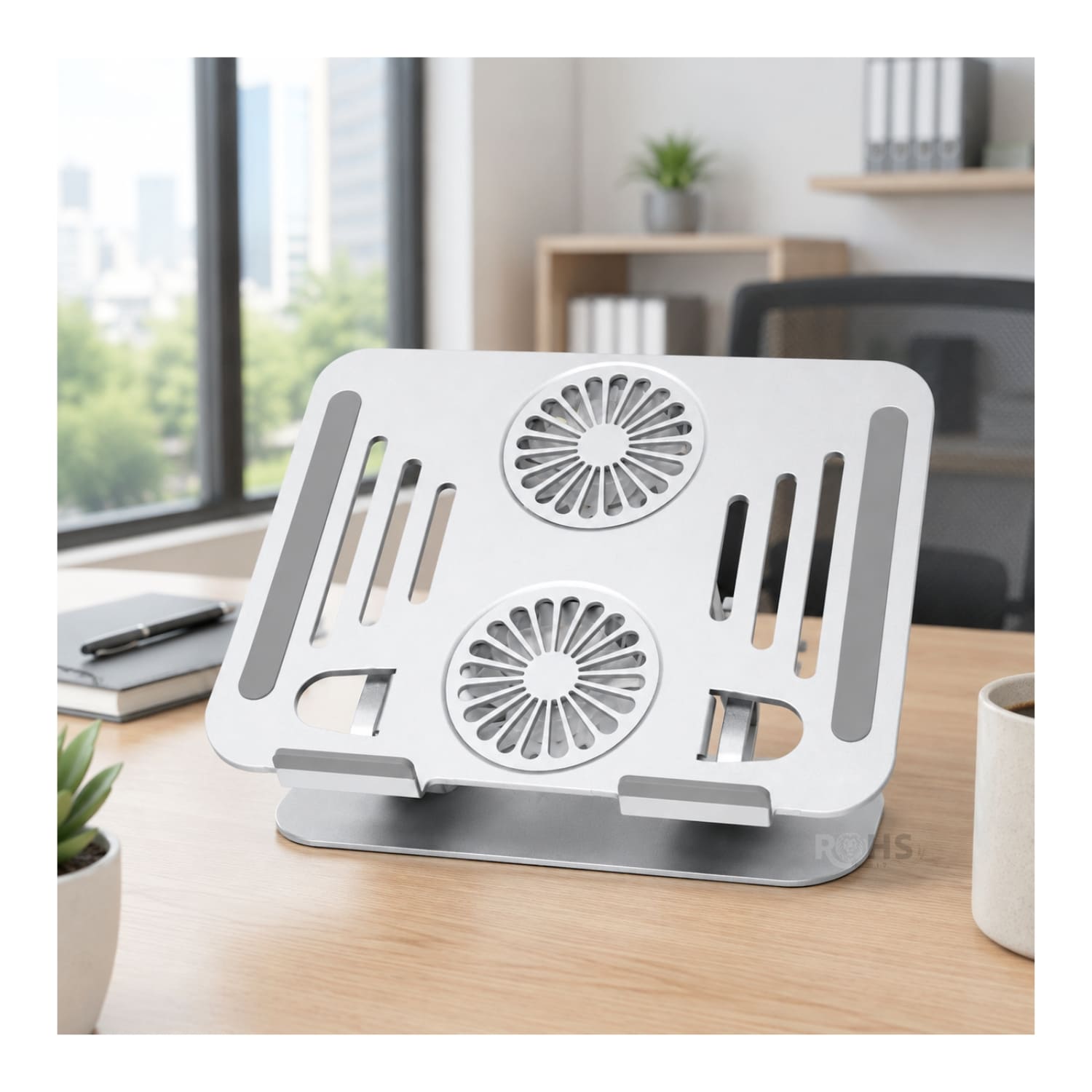 SOPORTE PLATEADO PARA LAPTOP DE ALUMINIO CON BASE GIRATORIA 360° - 6