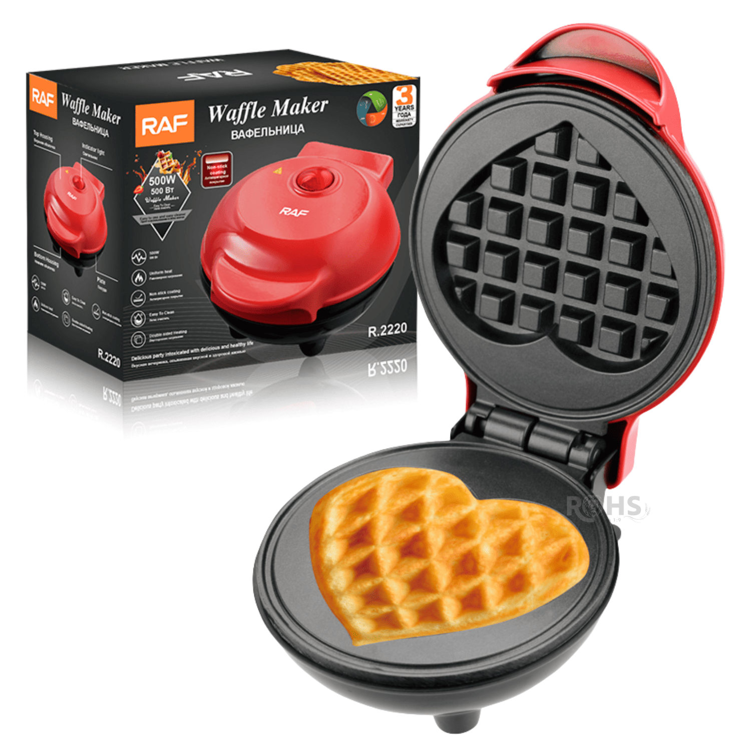 WAFFLERA ELÉCTRICA CON FORMA DE CORAZÓN RAF R.2220 CON PLACAS ANTIADHERENTES - 2