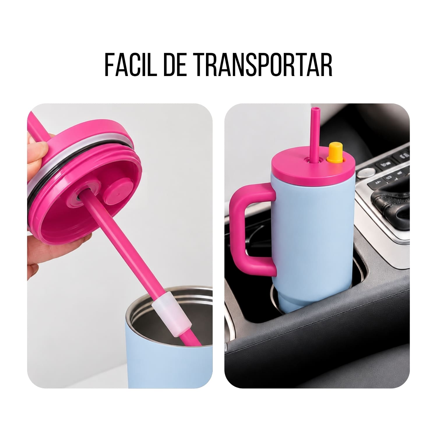 VASO TÉRMICO CELESTE Y ROSA DE ACERO INOXIDABLE CON ASA, SORBETE E INFUSOR - 4