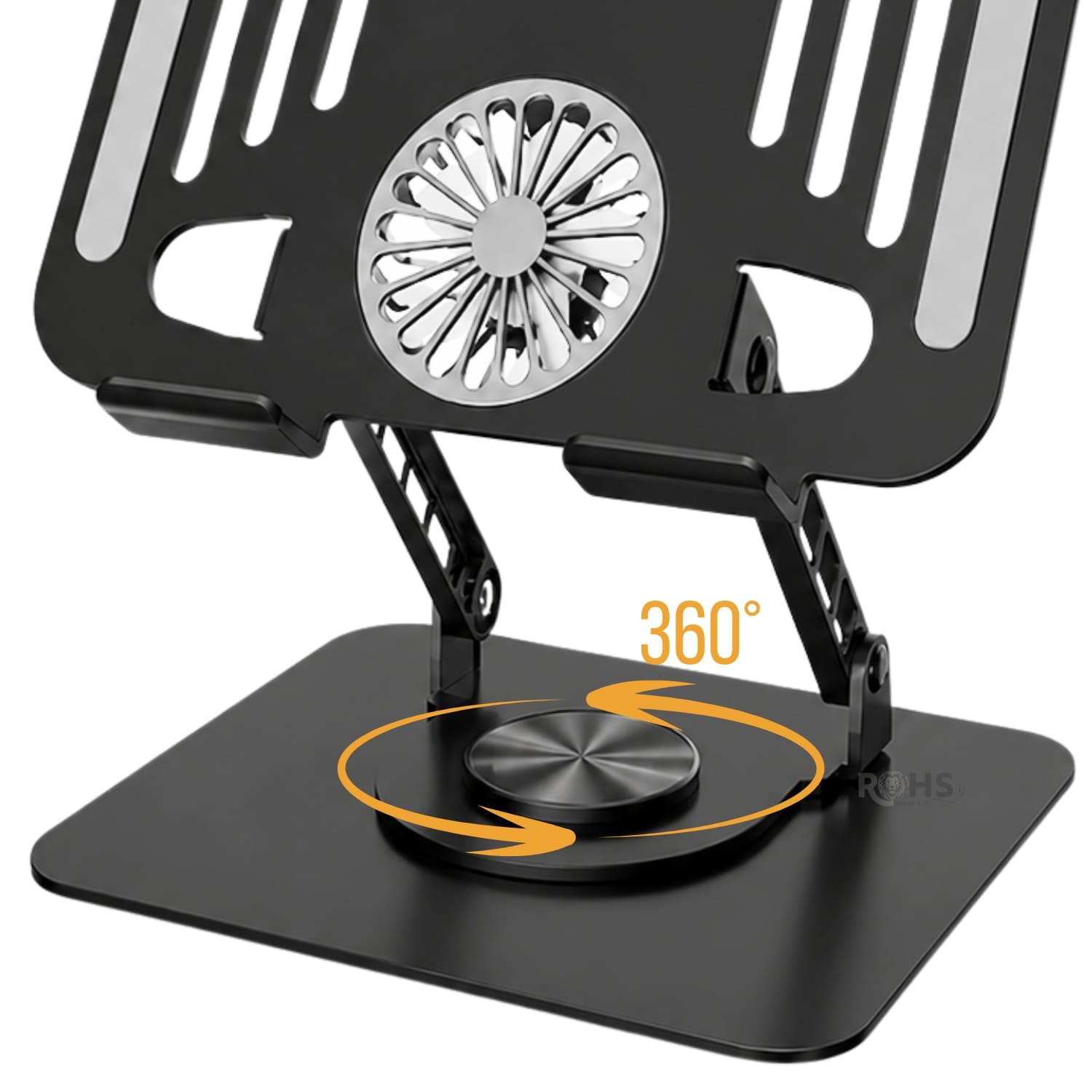 SOPORTE NEGRO PARA LAPTOP DE ALUMINIO CON BASE GIRATORIA 360° - 2
