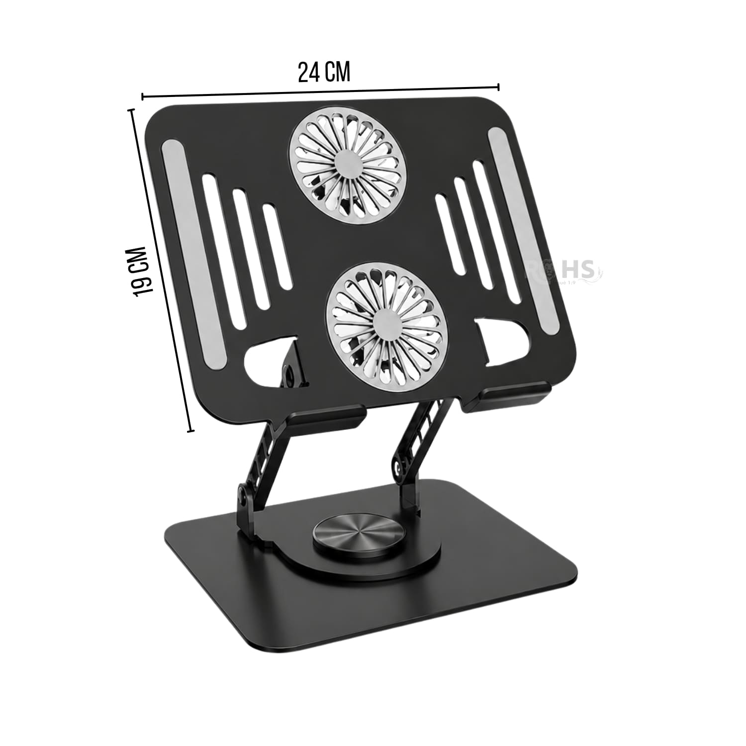SOPORTE NEGRO PARA LAPTOP DE ALUMINIO CON BASE GIRATORIA 360° - 5