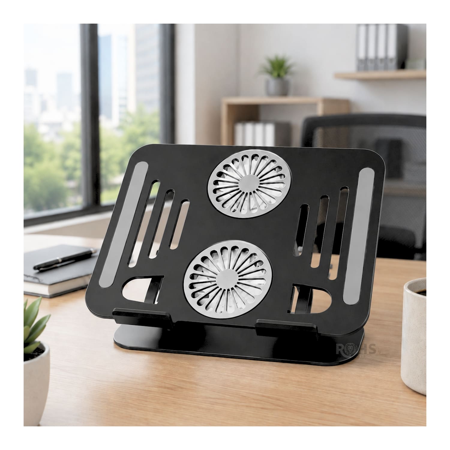 SOPORTE NEGRO PARA LAPTOP DE ALUMINIO CON BASE GIRATORIA 360° - 7