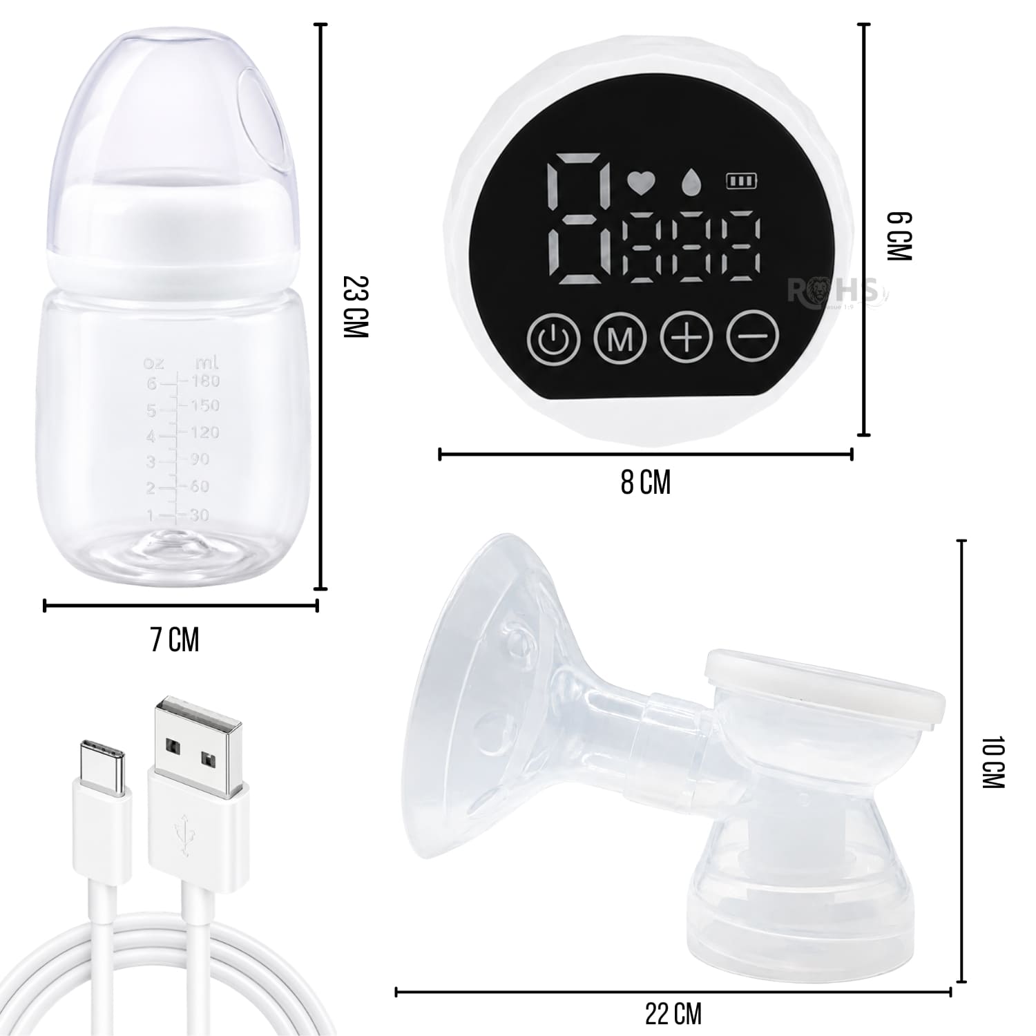 EXTRACTOR DE LECHE ELÉCTRICO RECARGABLE COLOR BLANCO CON PANTALLA LED Y BIBERÓN - 2