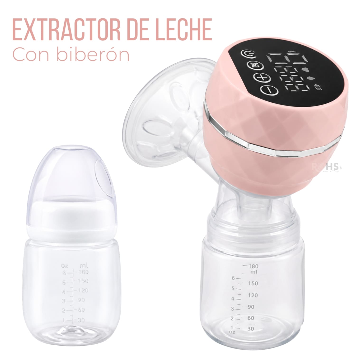 EXTRACTOR DE LECHE ELÉCTRICO RECARGABLE COLOR ROSA CON PANTALLA LED Y BIBERÓN - 7