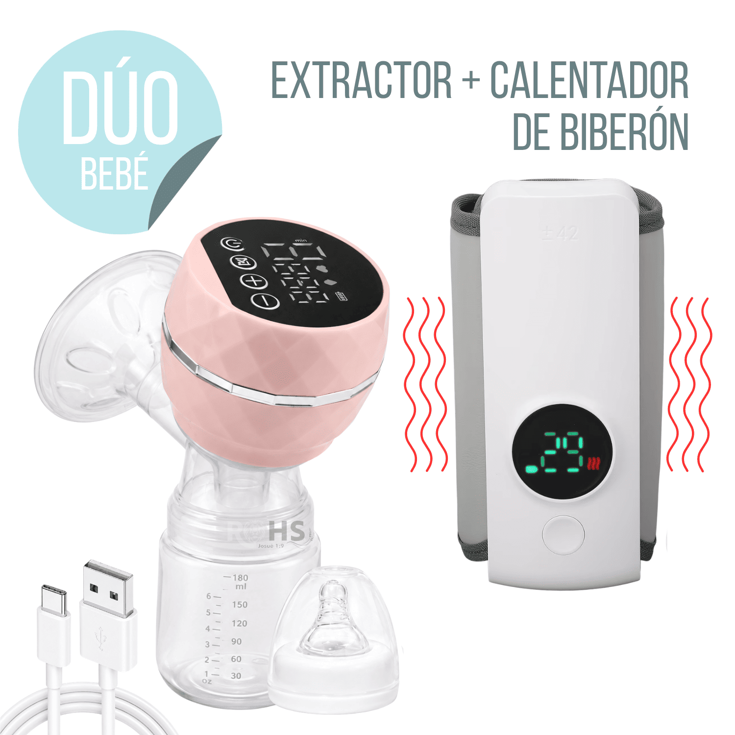 DÚO EXTRACTOR DE LECHE RECARGABLE Y CALENTADOR DE BIBERÓN PORTÁTIL USB - 1