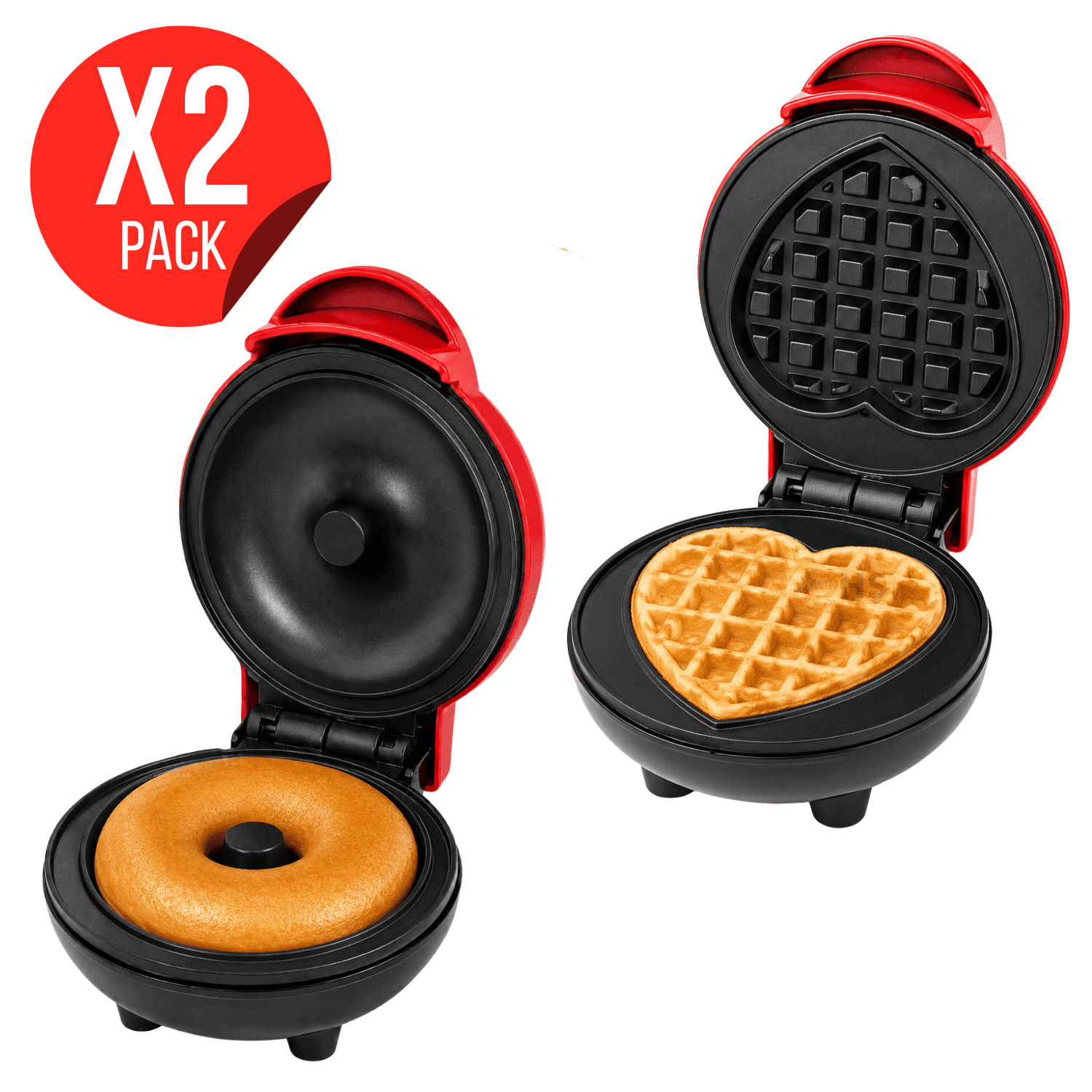 PACK X2 MÁQUINA PARA DONA Y WAFFLE DE CORAZÓN ANTIADHERENTE ELÉCTRICA - 1