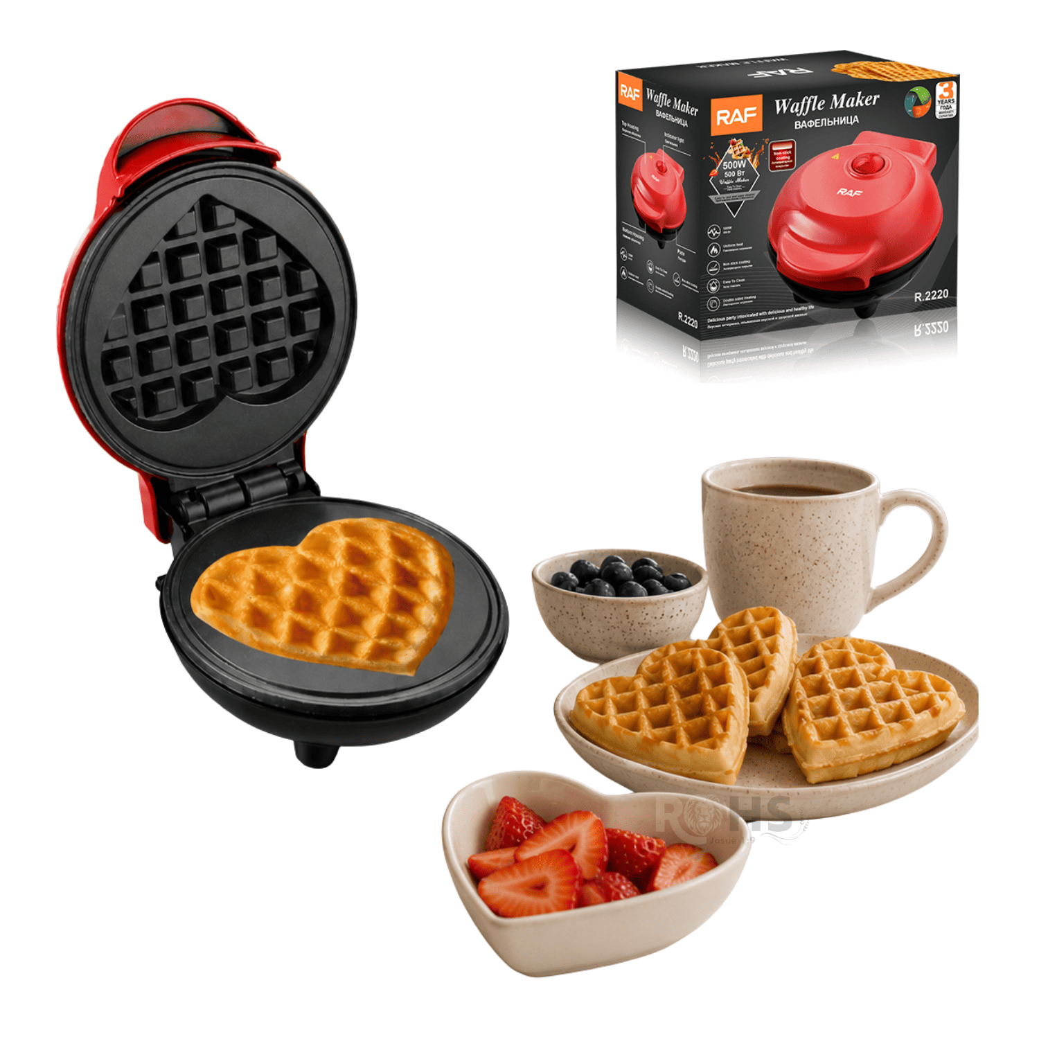 WAFFLERA ELÉCTRICA CON FORMA DE CORAZÓN RAF R.2220 CON PLACAS ANTIADHERENTES - 1