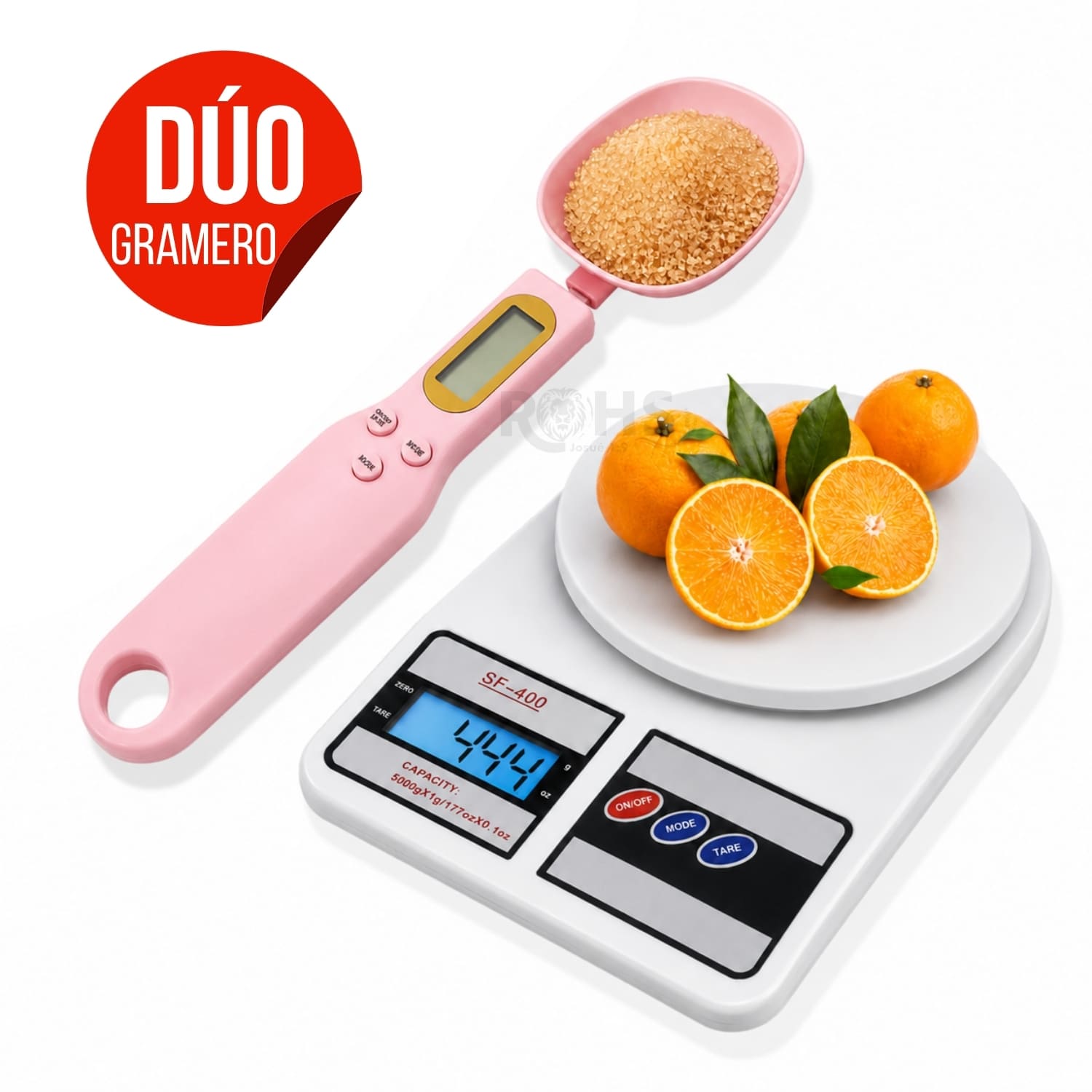 DÚO BALANZA DIGITAL DE COCINA + CUCHARA GRAMERA DIGITAL ROSA CON MEDICIÓN PRECISA - 1